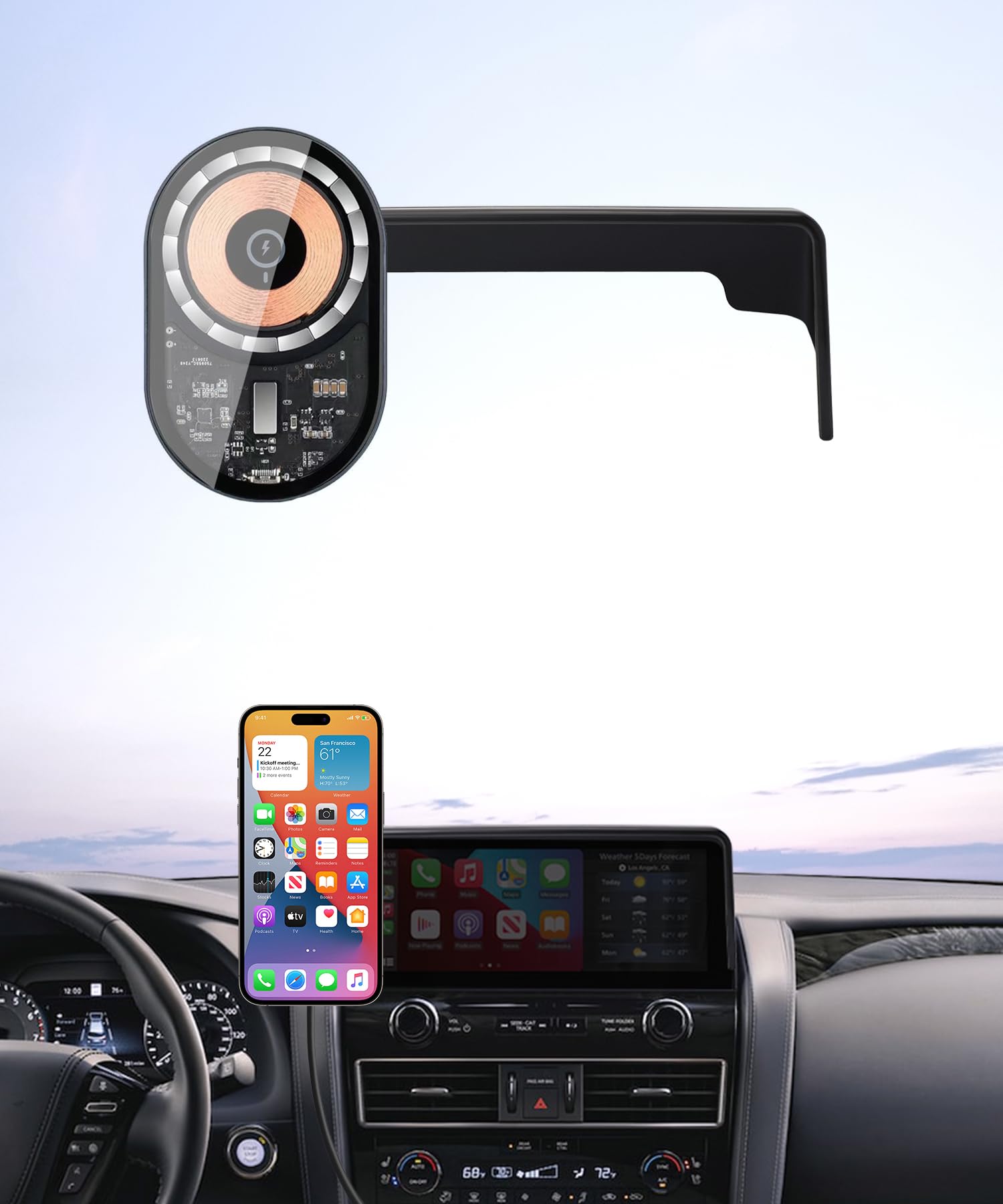 Masergogo Wireless Charging car Phone Holder for Nissan Armada 2021-2024 Accessories 12.3 inch Screen Fixed Clip,360 Rotation ca