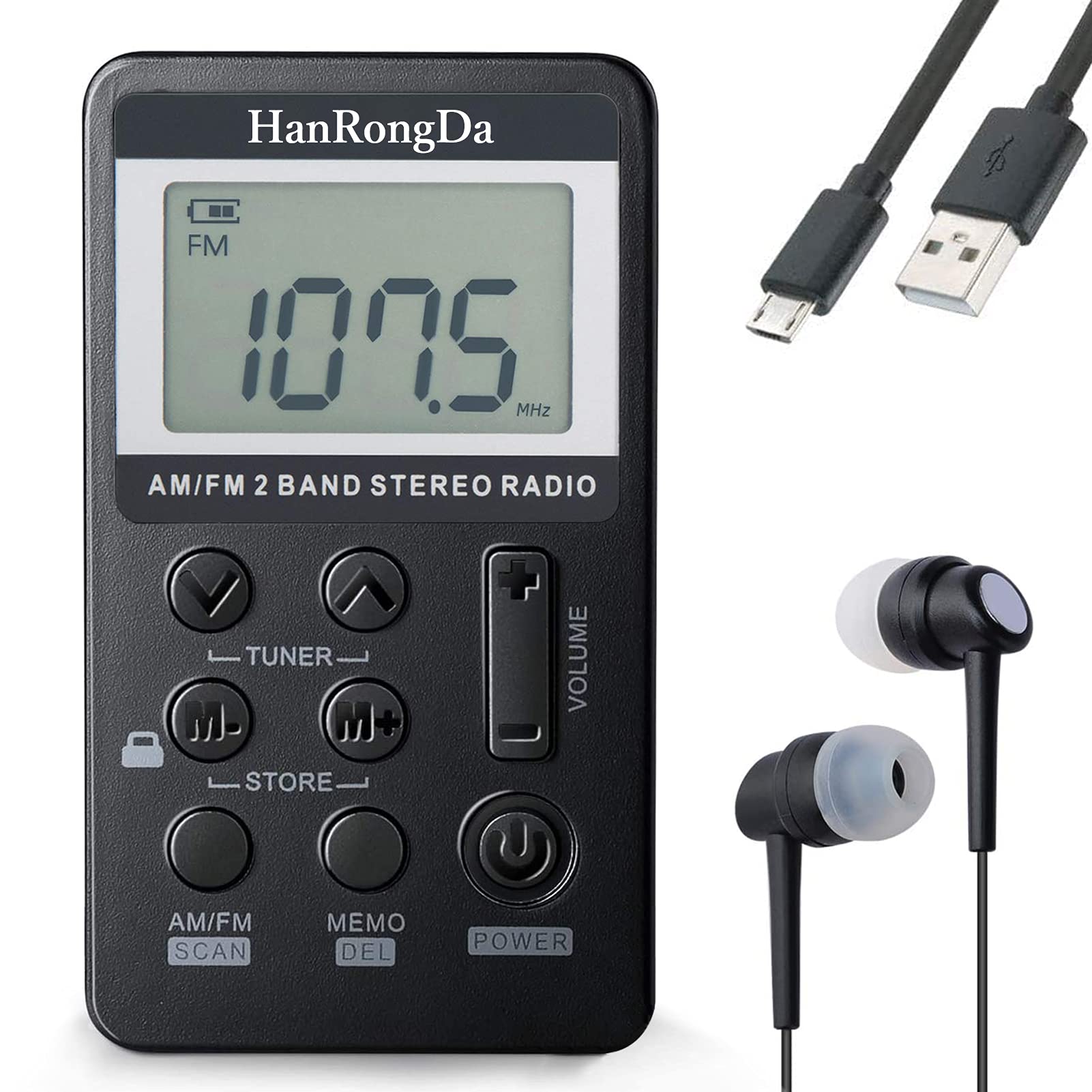 Hanrongda Portable Radio Am/Fm Walkman With Excellent Reception And Stereo Sound, Pocket Radios With 58 Preset Stations, Built I