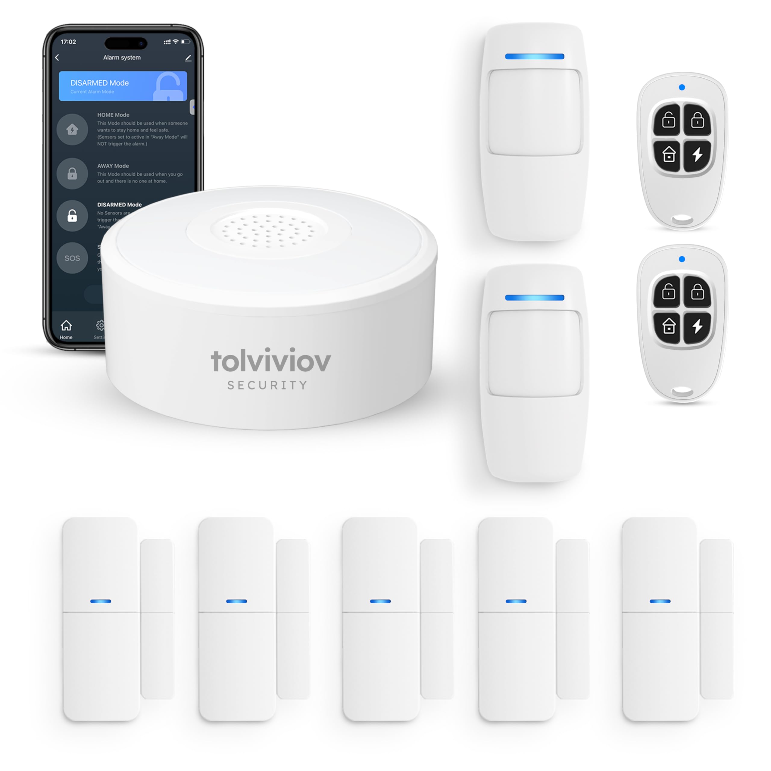 Tolviviov Home Security System Wireless, Diy Door Alarm Security System, App Alerts, 10 Piece Kit, No Monthly Fee, Wifi Alarm, Door Window Motion Sensor, For Safety, Home Security, Kids Safety