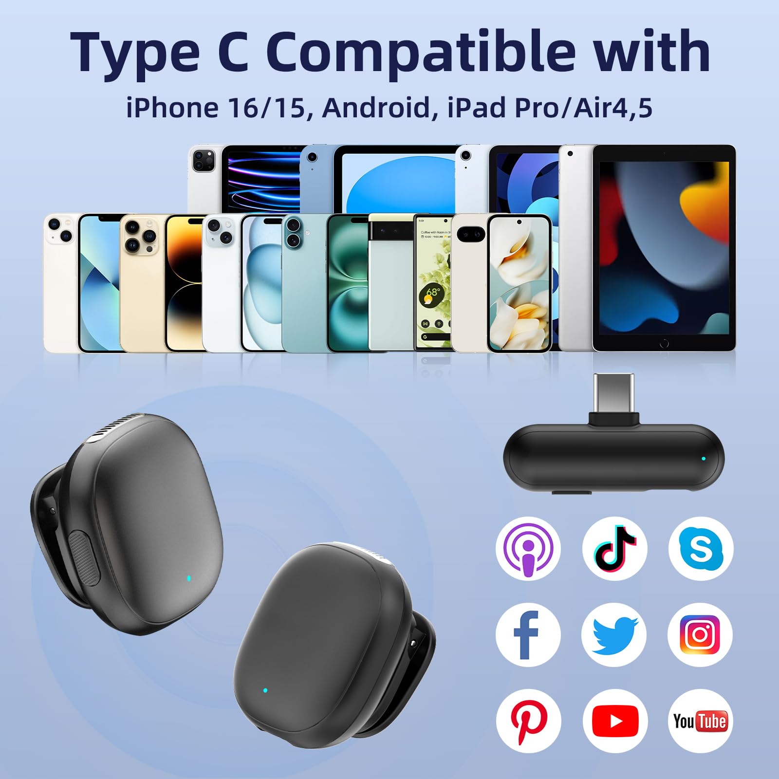 Nptcl Wireless Microphone For Iphone 17 16 15 - Ai Noise Cancelling Mini Microphone Usb C For Android Phone, Lavalier Mic With 3