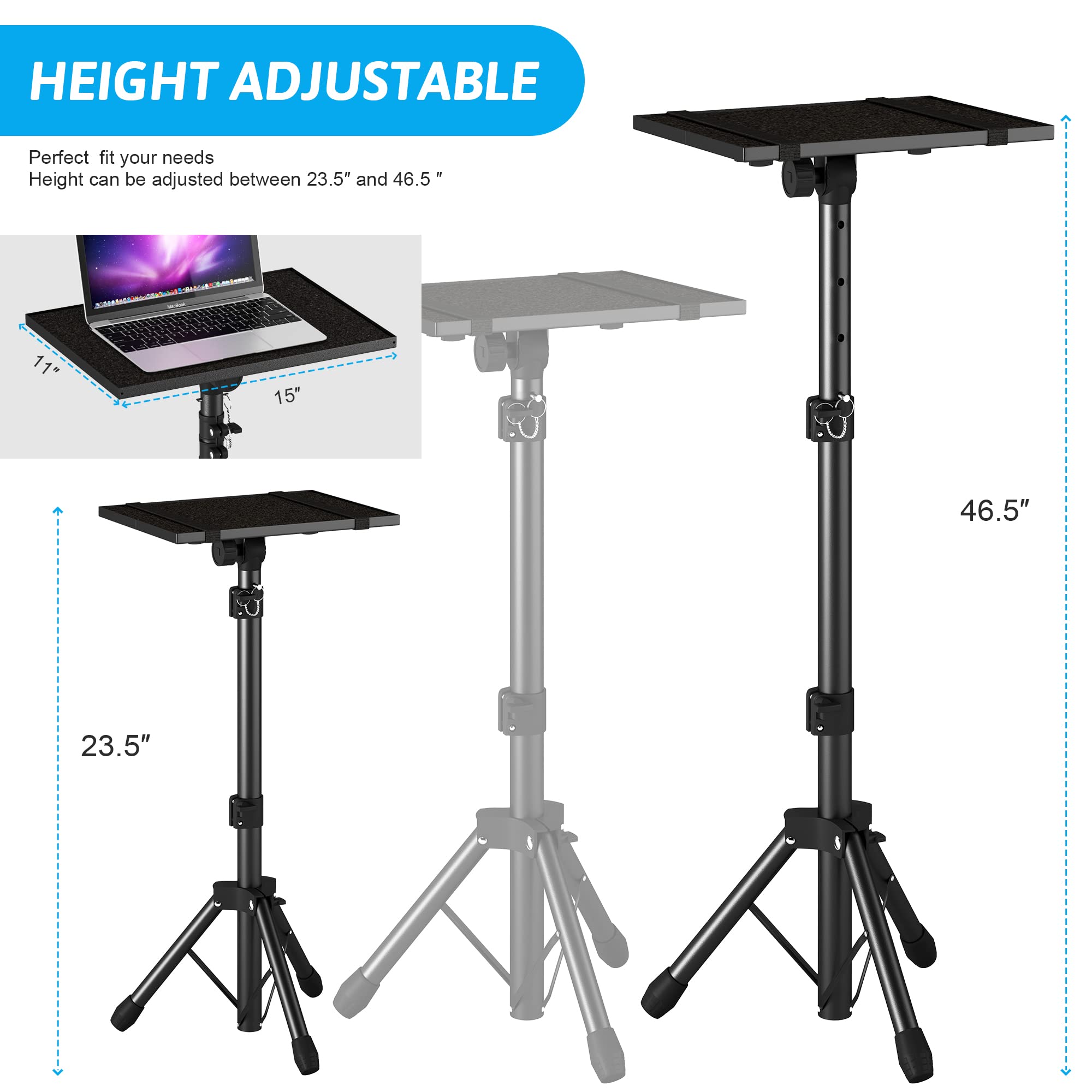 Projector Stand Tripod From 23.5'' To 46.5'' Adjustable Height, Laptop Tripod Stand With Gooseneck Phone Holder, Laptop Floor St