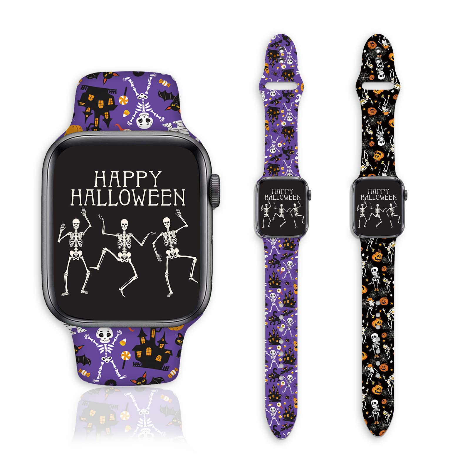 2 Pack Halloween Skull Watch Bands For Apple Watch Band Women Girls 42Mm 44Mm 45Mm, Holiday Funny Skeleton Pattern Soft Silicone
