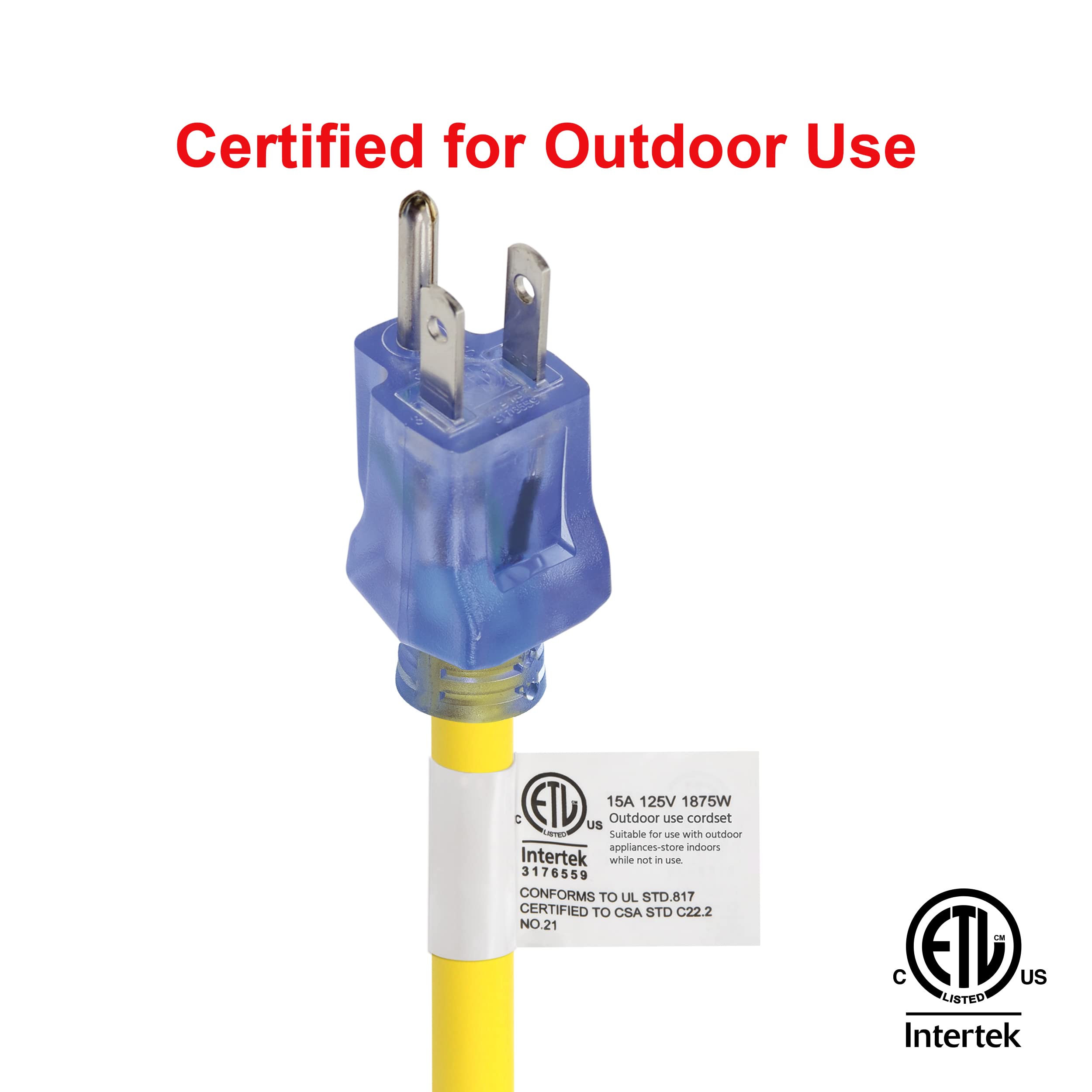 Clear Power 100Ft 12/3 Sjtw Yellow Outdoor Extension Cord W/Power Indicator Light, Cp10149