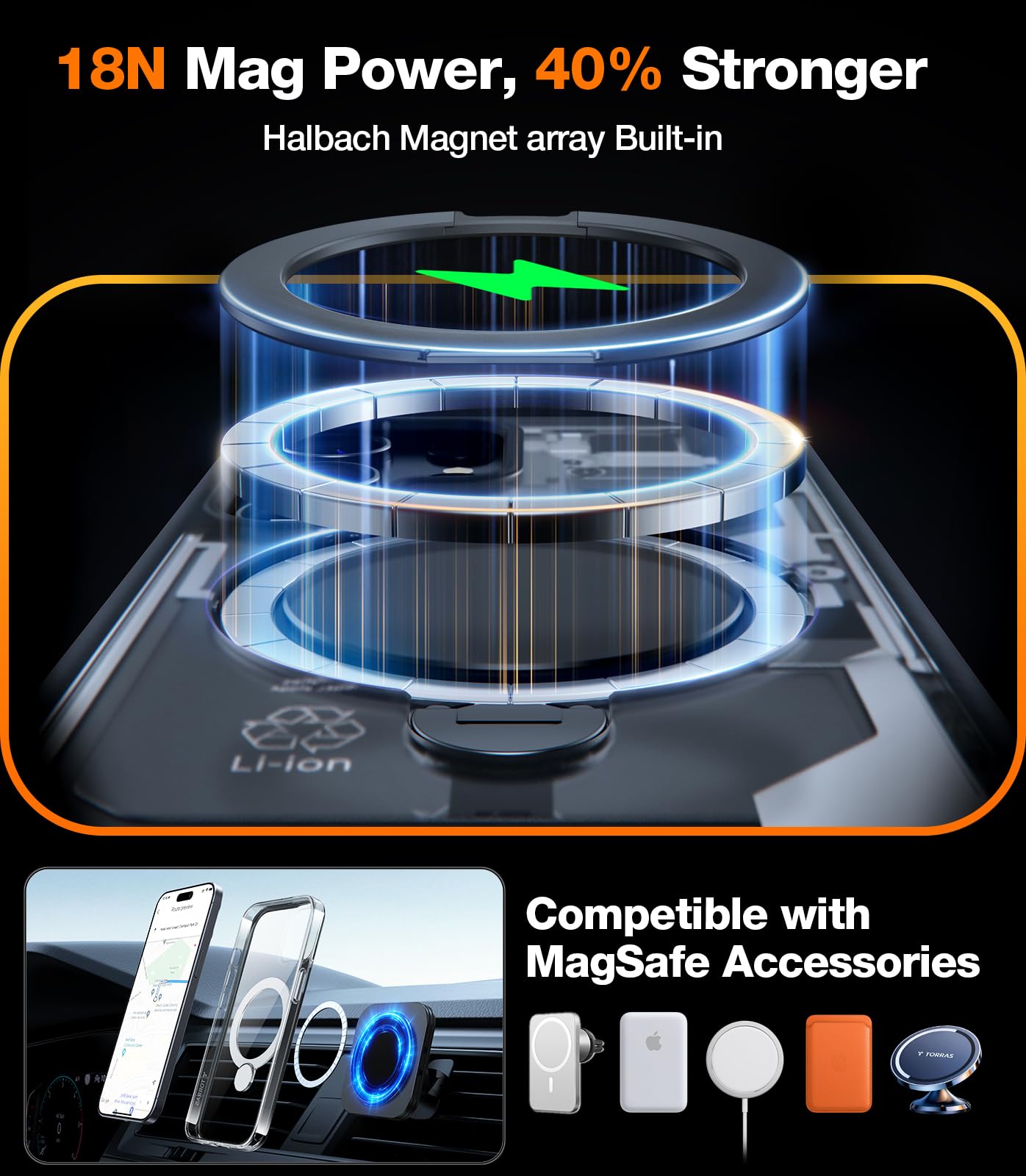 Torras Upgraded 360 Spin Magnetic Stand For Iphone 15 Case, [Compatible With Magsafe] 15 Case With Stand Slim Protective Ring Ho