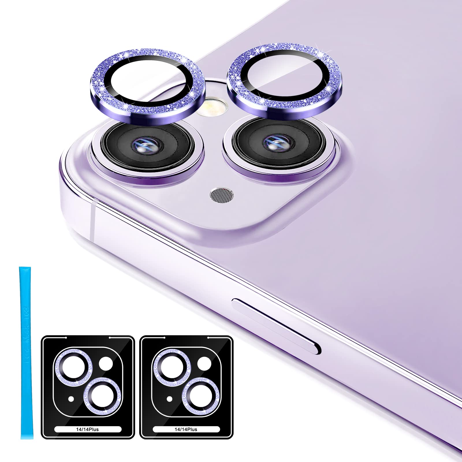 Jeluse 2X2 Pack Camera Lens Protector For Iphone 14 Plus For Iphone 14, 9H Tempered Glass Screen Protector Cover [Alignment Kit