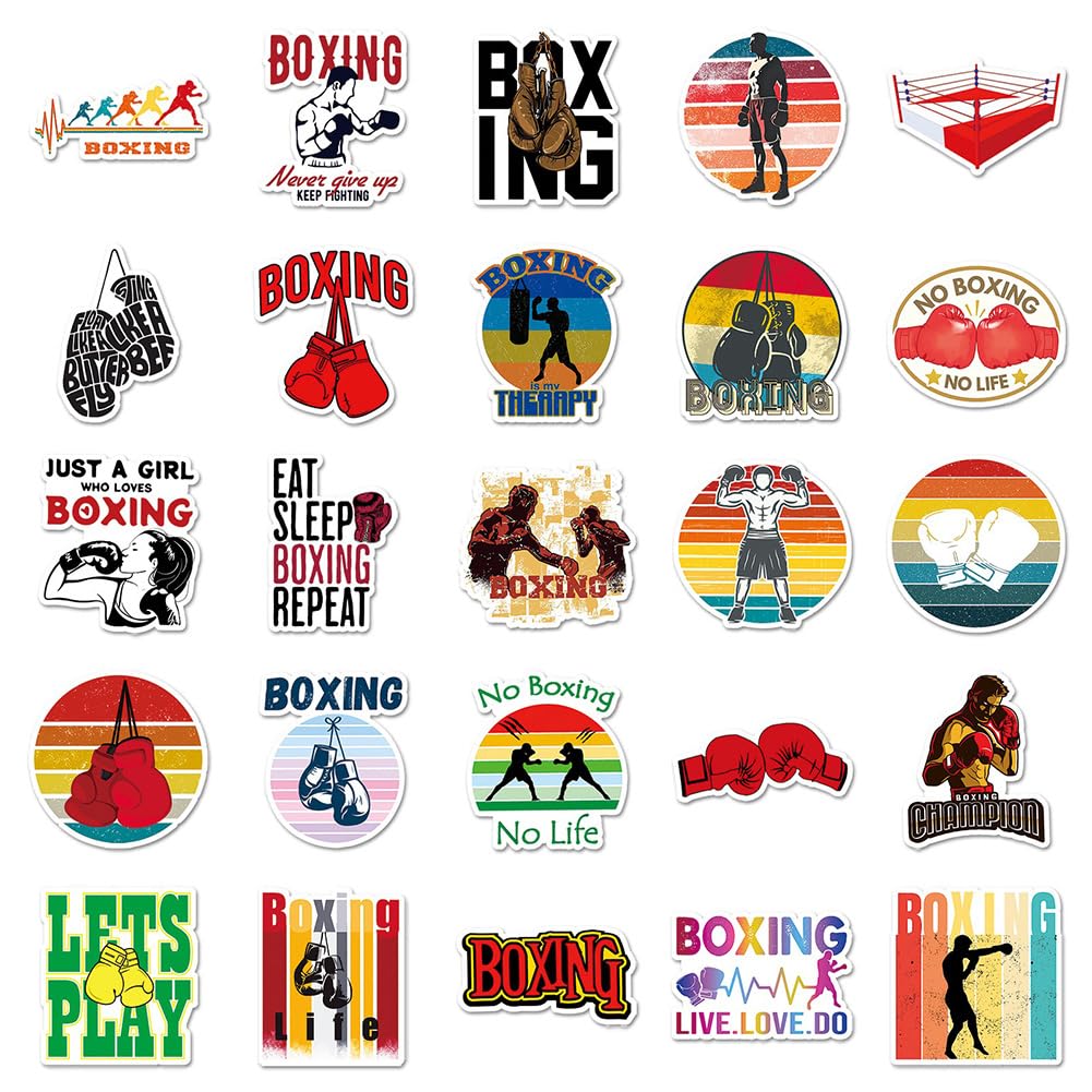 Boxing Stickers |50Pcs Boxing Waterproof Vinyl Decals For Bike Water Bottles Laptop Bicycle Refrigerator Cup Luggage Computer Mo