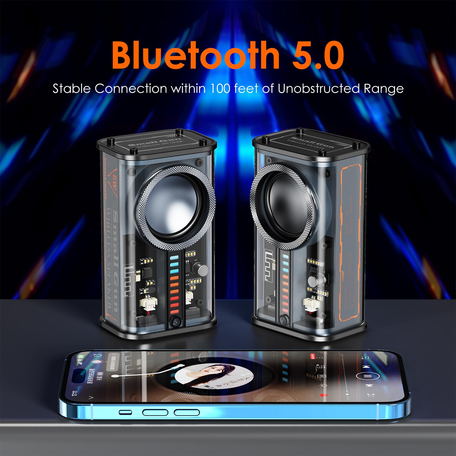 Portable Bluetooth Speaker With Lights, Transparent Wireless Mini Bluetooth Speaker With Tws, Perfect Small Speaker Hd Sound And