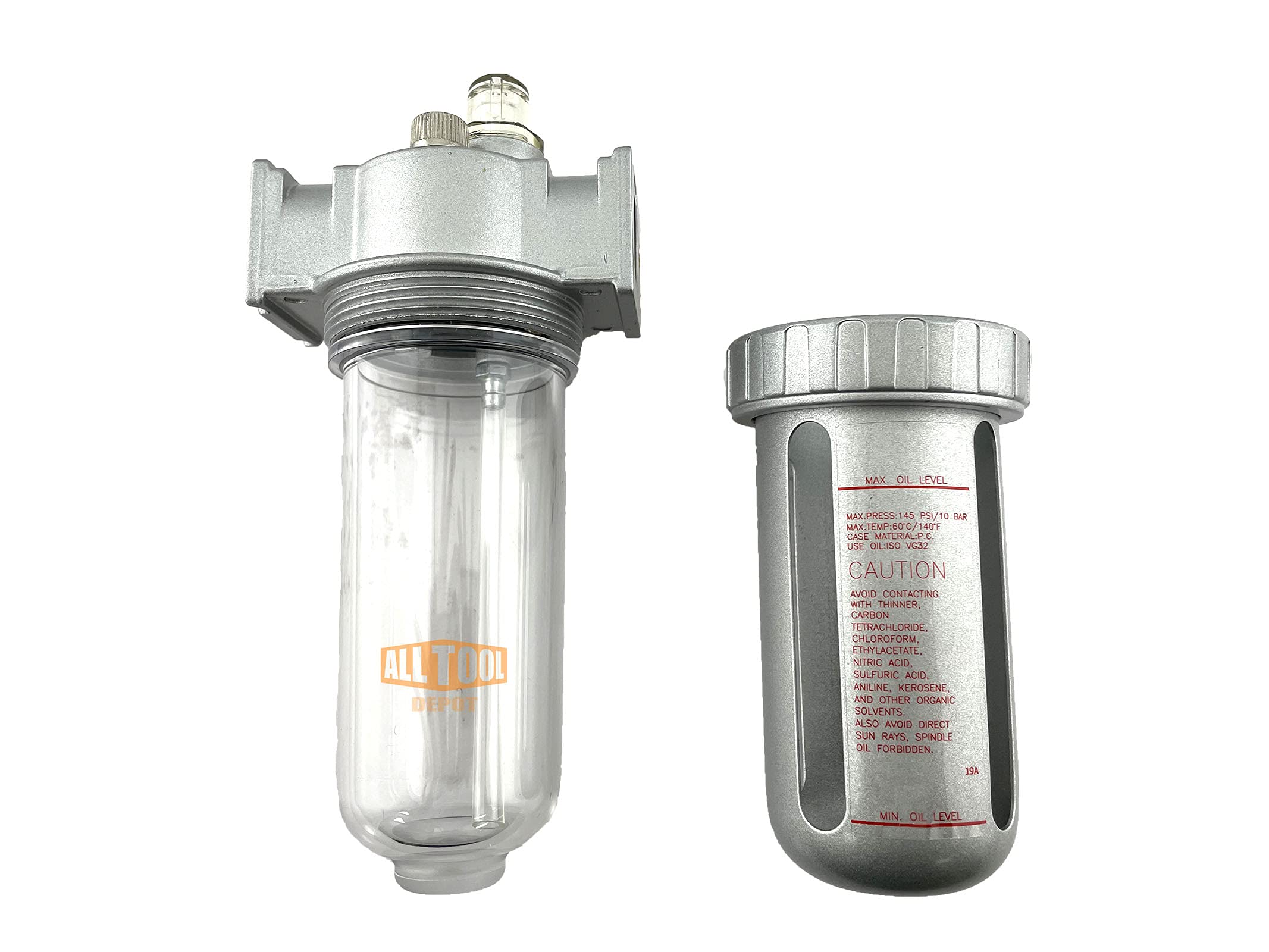 1/2    Npt Mid Flow Lubricator Oiler For Compressed Air Lubricate Pneumatic Air Tools, Poly Bowl With Visible Oil Level, 150 Psi