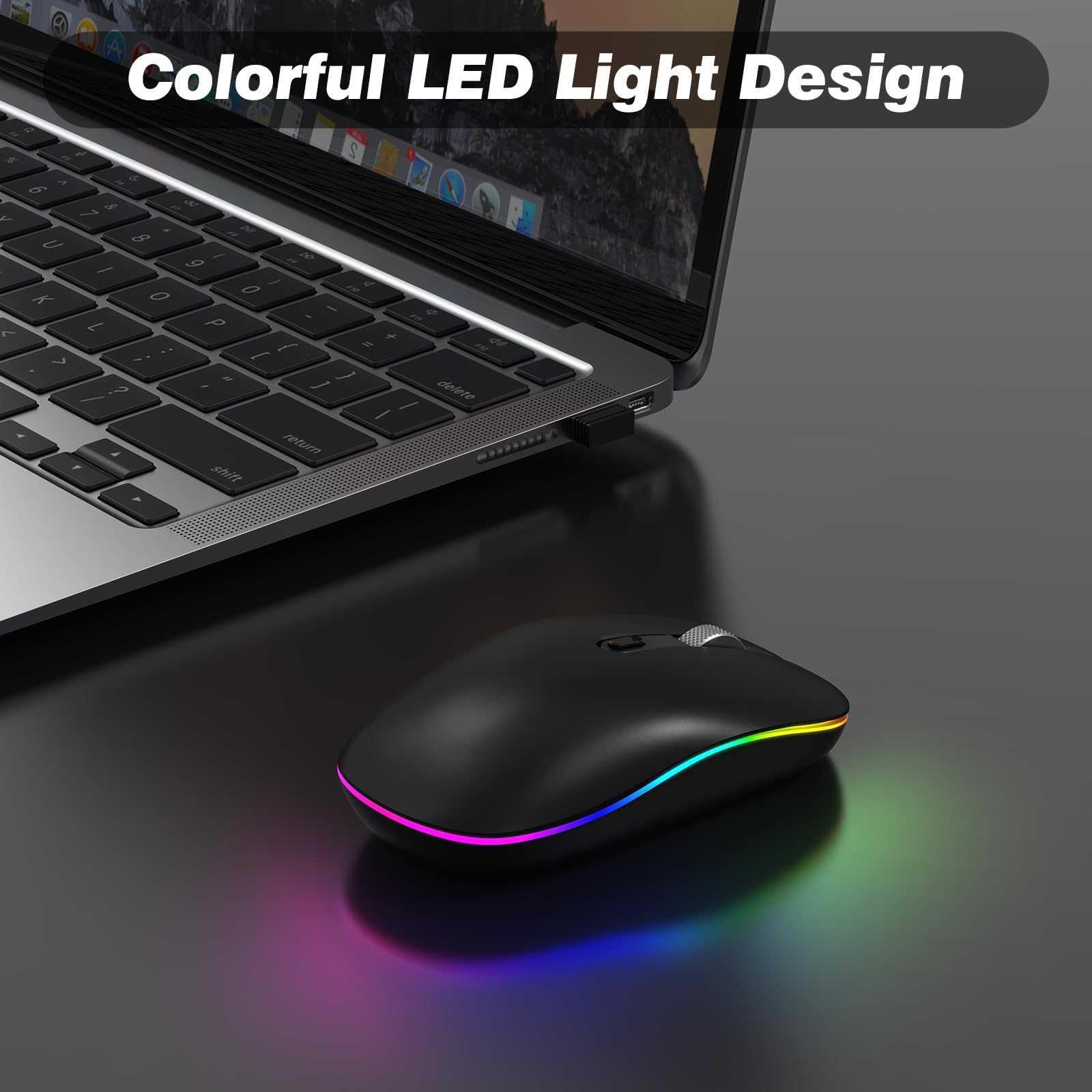 Racegt Led Wireless Mouse With Type C Charging Port, 2.4G Rechargeable Slim Silent Mouse With Usb & Type C Receiver, 3 Adjustabl