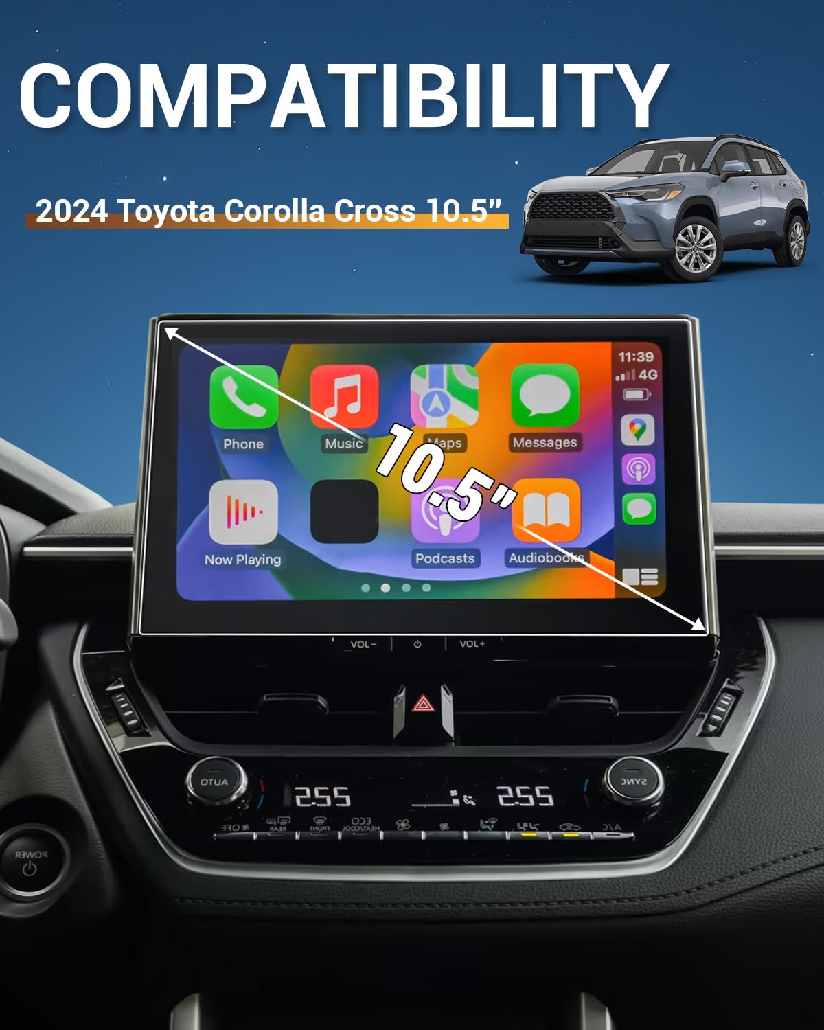 Yee Pin 2025 Corolla Fx Screen Protector For 2024 Toyota Corolla Cross Hybrid/Passion X Pack/Flame X Pack 10.5 Inch Touch Screen Cover Guard Sensitive Ultra Hd Clear Anti Scratch Smooth Touch 2 Pack