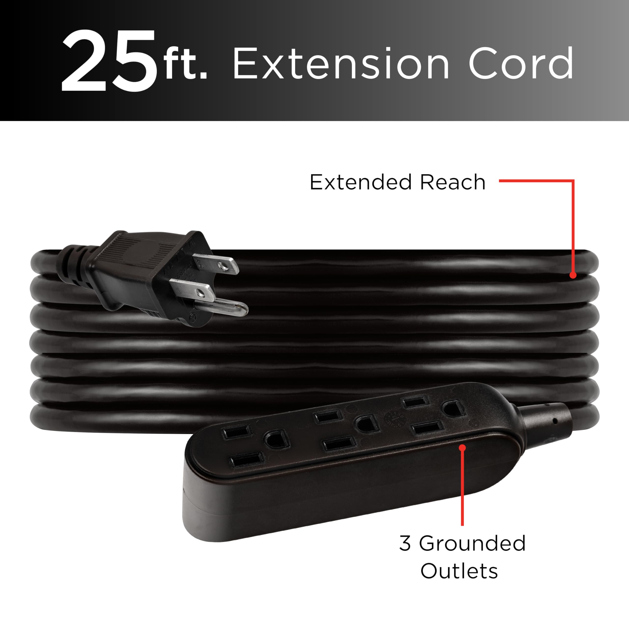 Ultrapro 25 Ft Outdoor Extension Cord With Multiple Outlets, 3 Outlet Extension Cord, Outdoor Extension Cord, Grounded Heavy Dut