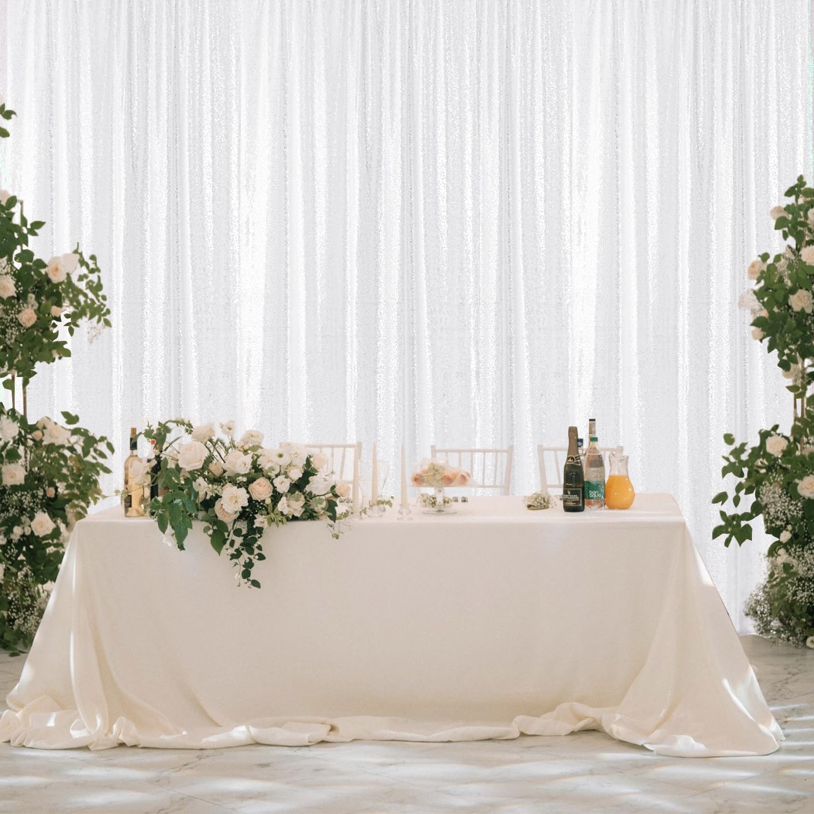 Sugargirl White Sequin Backdrop Curtain 4 Panels 2Ftx8Ft Glitter White Background Drapes Sparkle Photography Backdrop For Party