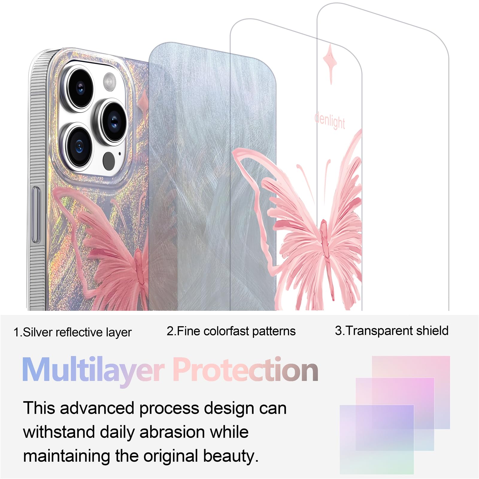 I Mgae In Ar Compact Case For Iphone 15 Pro Max Pale Pink Butterfly Design,Cute Trendy Soft Slim Tpu Shockproof Protective Phone