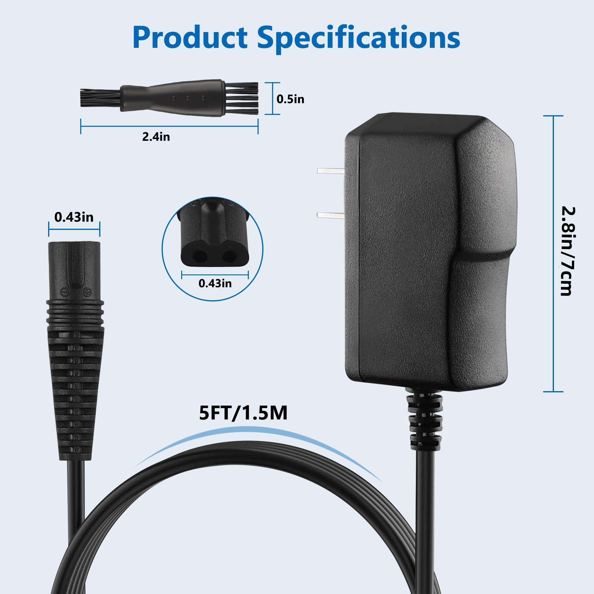 Fnktql 12V Charger For Braun Shaver 9 8 7 6 5 3 1 Xt5 Series, Power Cord For Braun S3 S6 S7 S8 S5 S9 S1 Electric Razor 3040S 340