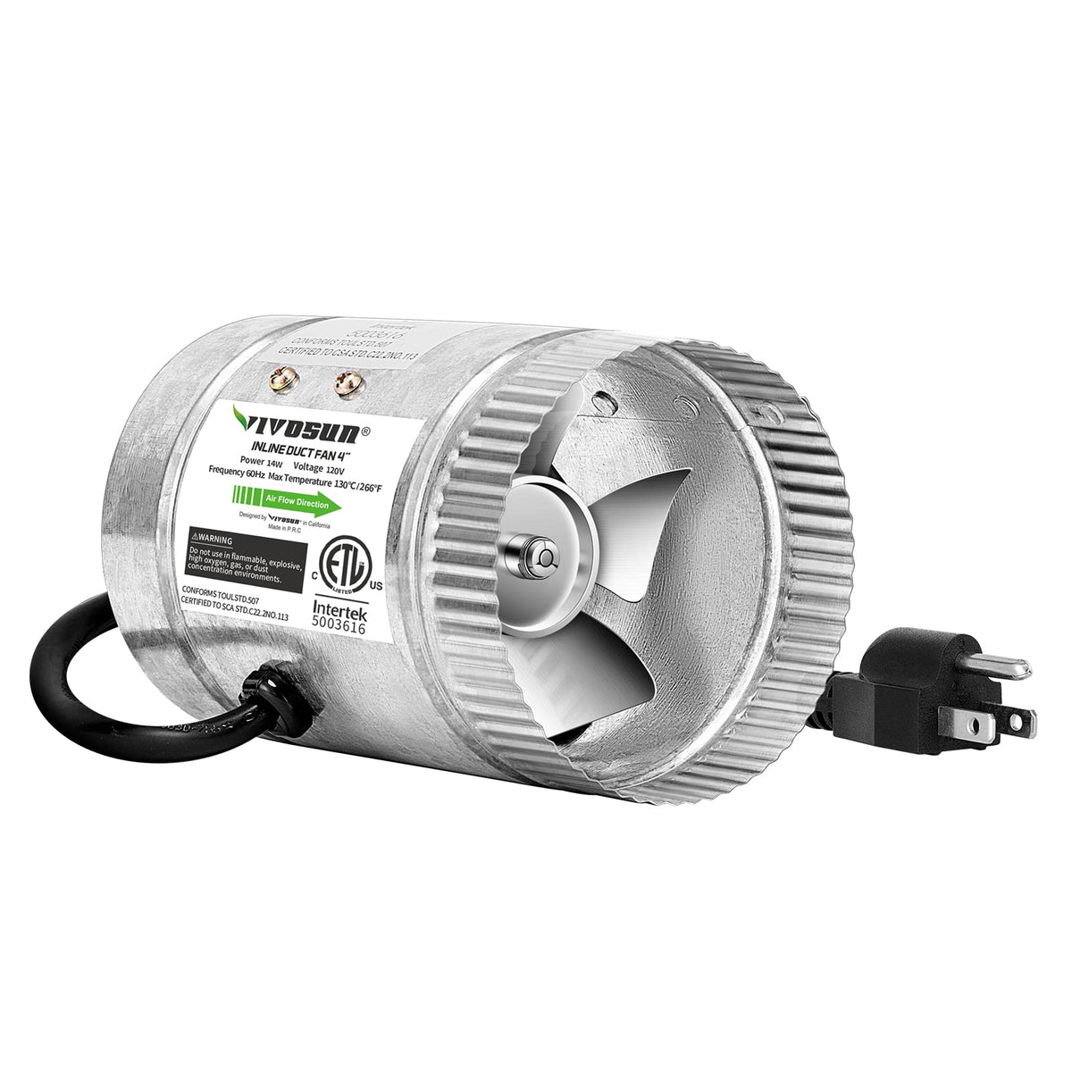 Vivosun 4 Inch Inline Duct Fan 100 Cfm, Hvac Exhaust Ventilation Fan With Low Noise For Basements, Bathrooms, Kitchens And Attic