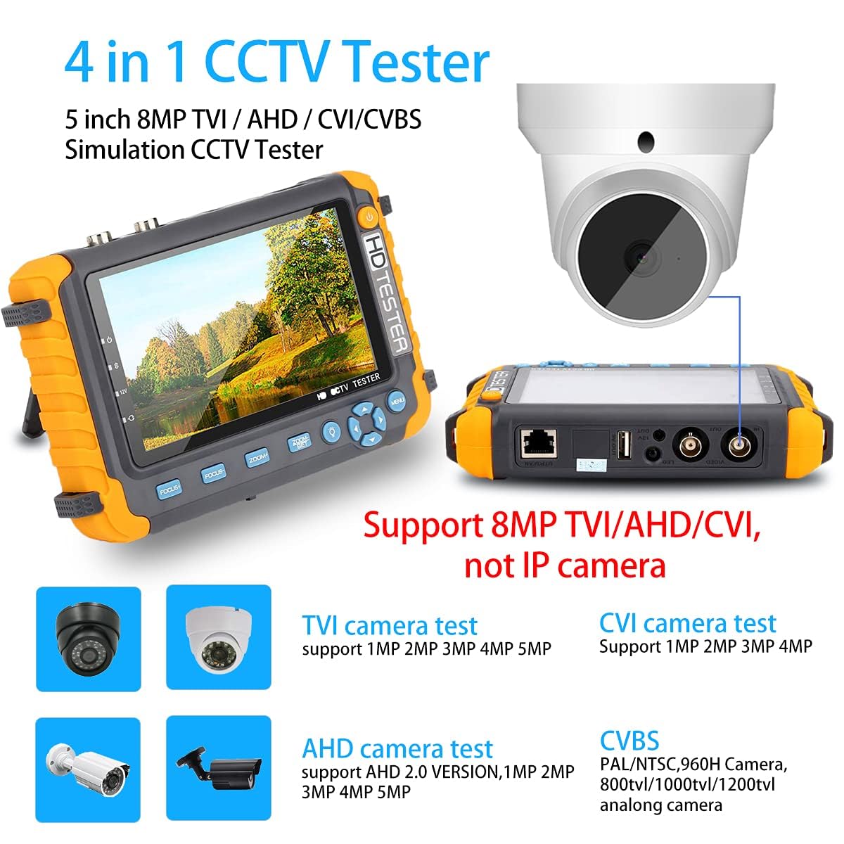 Cctv Monitor Camera Tester Hd Display Video Monitor Ahd/Tvi/Cvi/Cvbs Camera Test Coaxial Analog Camera Monitor Tester 8Mp/5Mp/10