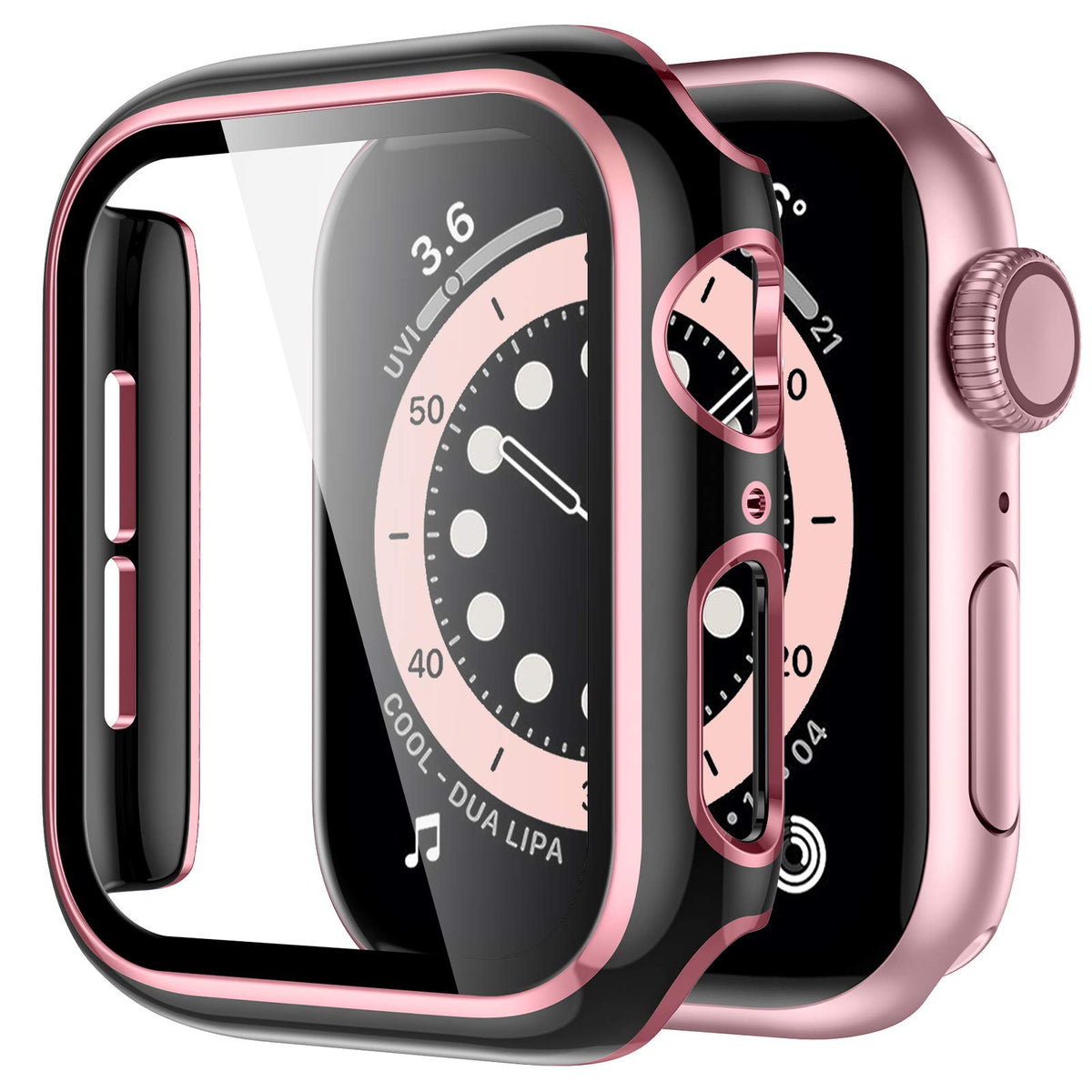 Geak Compatible With Apple Watch Case 44Mm Series 4 Series 5 With Screen Protector, Black Bumper All-Around Pink Edge Protective