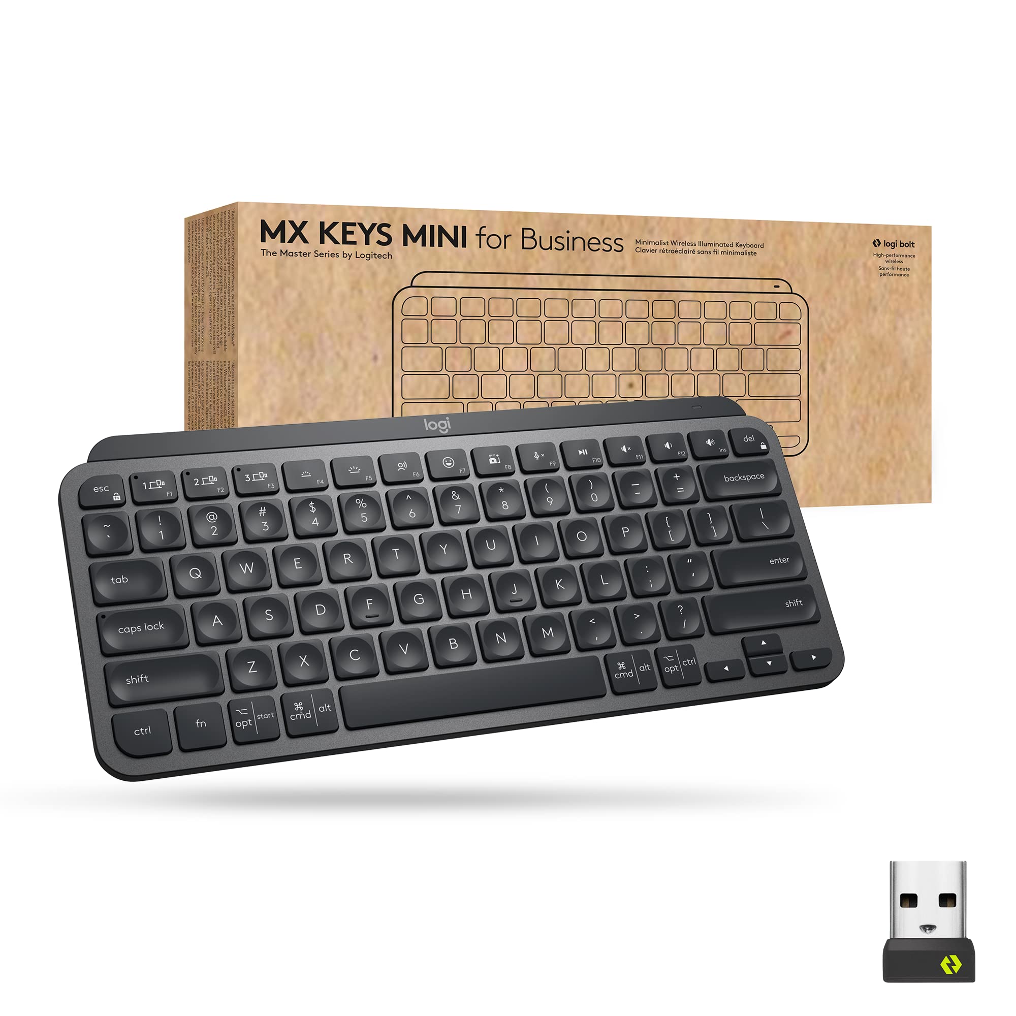 Logitech MX Keys Mini Wireless Illuminated Keyboard for Business, Compact, Logi Bolt Technology, Backlit, Rechargeable, Globally
