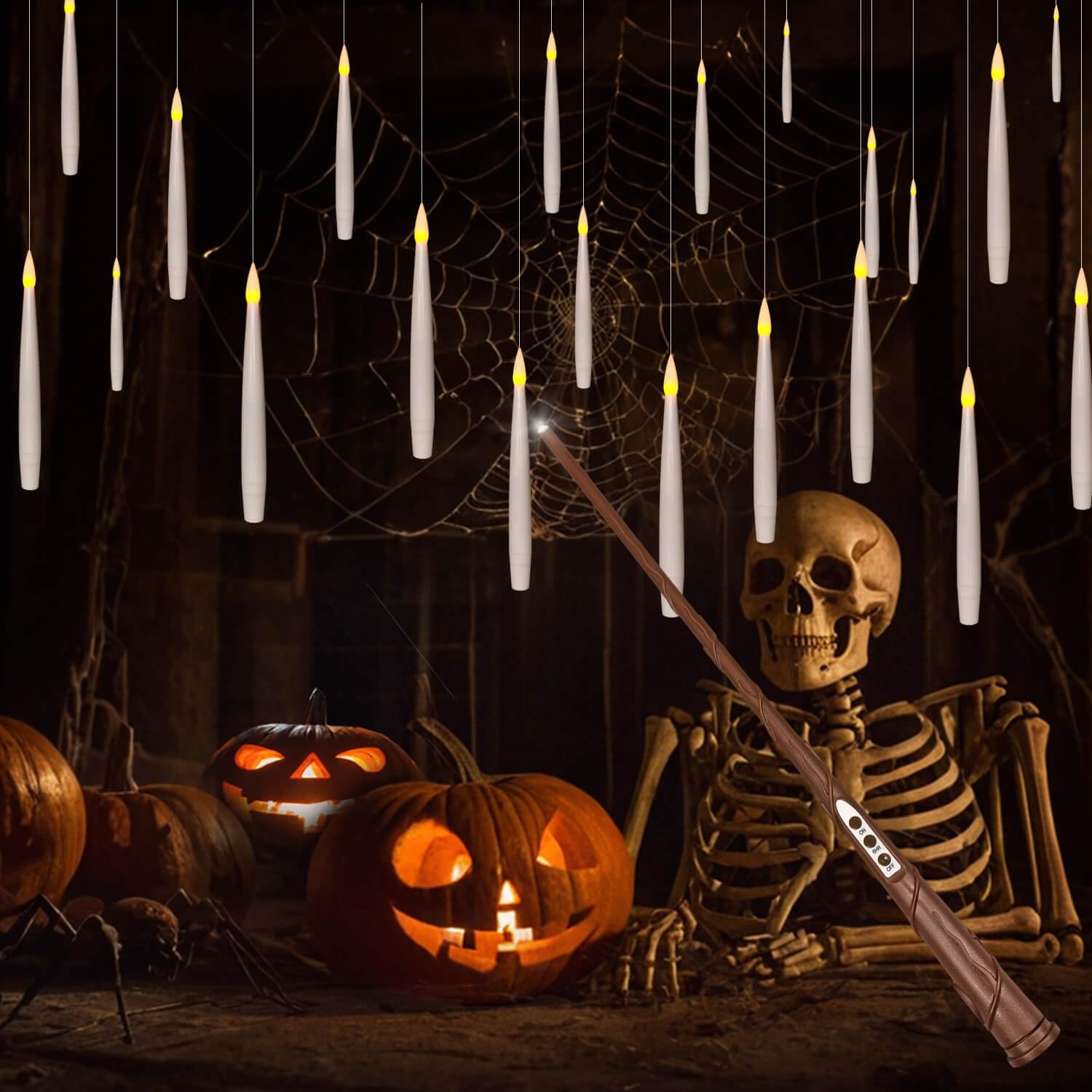 Leejec Floating Candles with Magic Wand Remote (6/18H Timer), 20pcs 6.1    Hanging Flameless Taper Candles, Flickering Warm Ligh