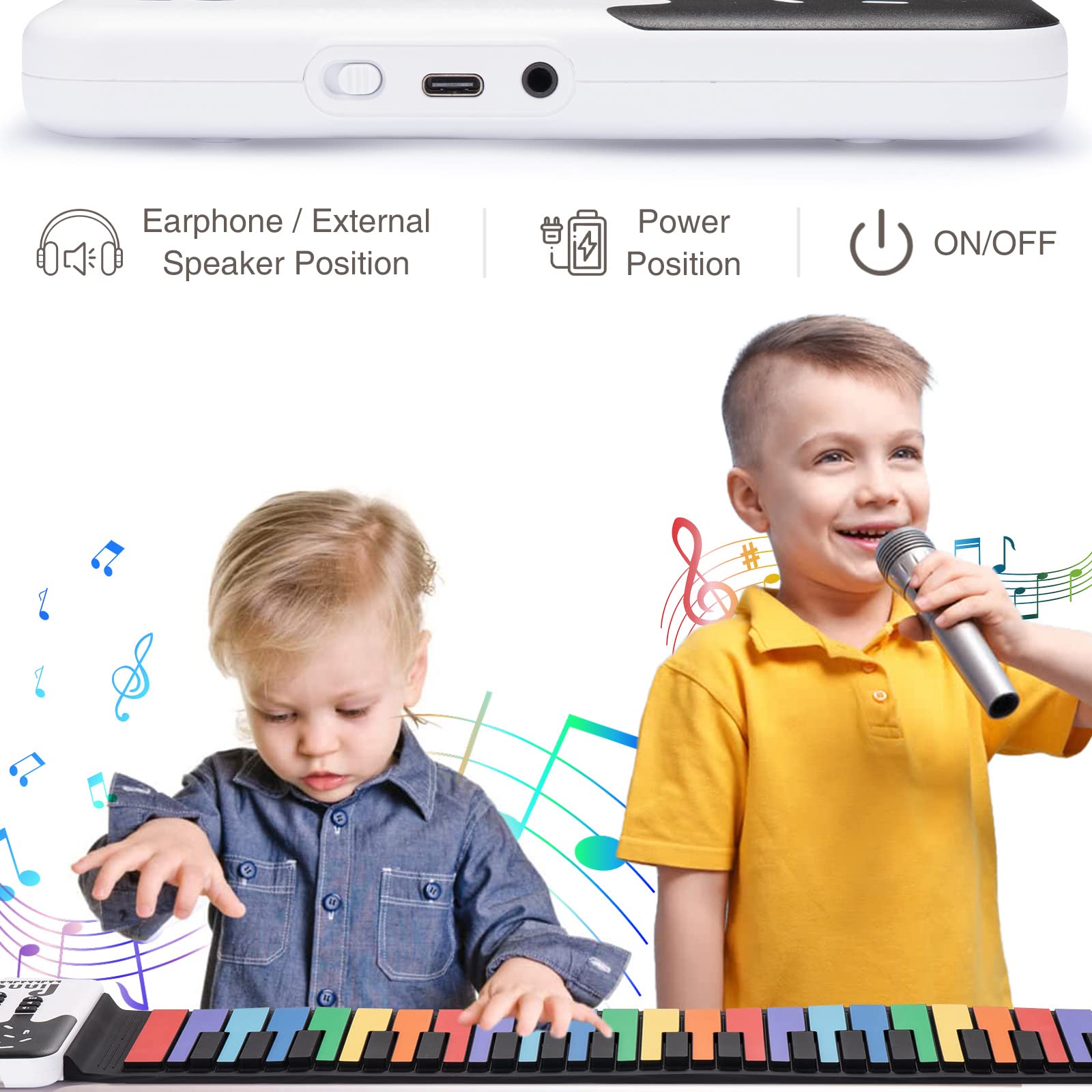 Pogolab Roll Up Keyboard Piano, Portable Digital Electric Hand Roll Piano Keyboard, Rechargeable, Record, 8 Tones, 6 Educational