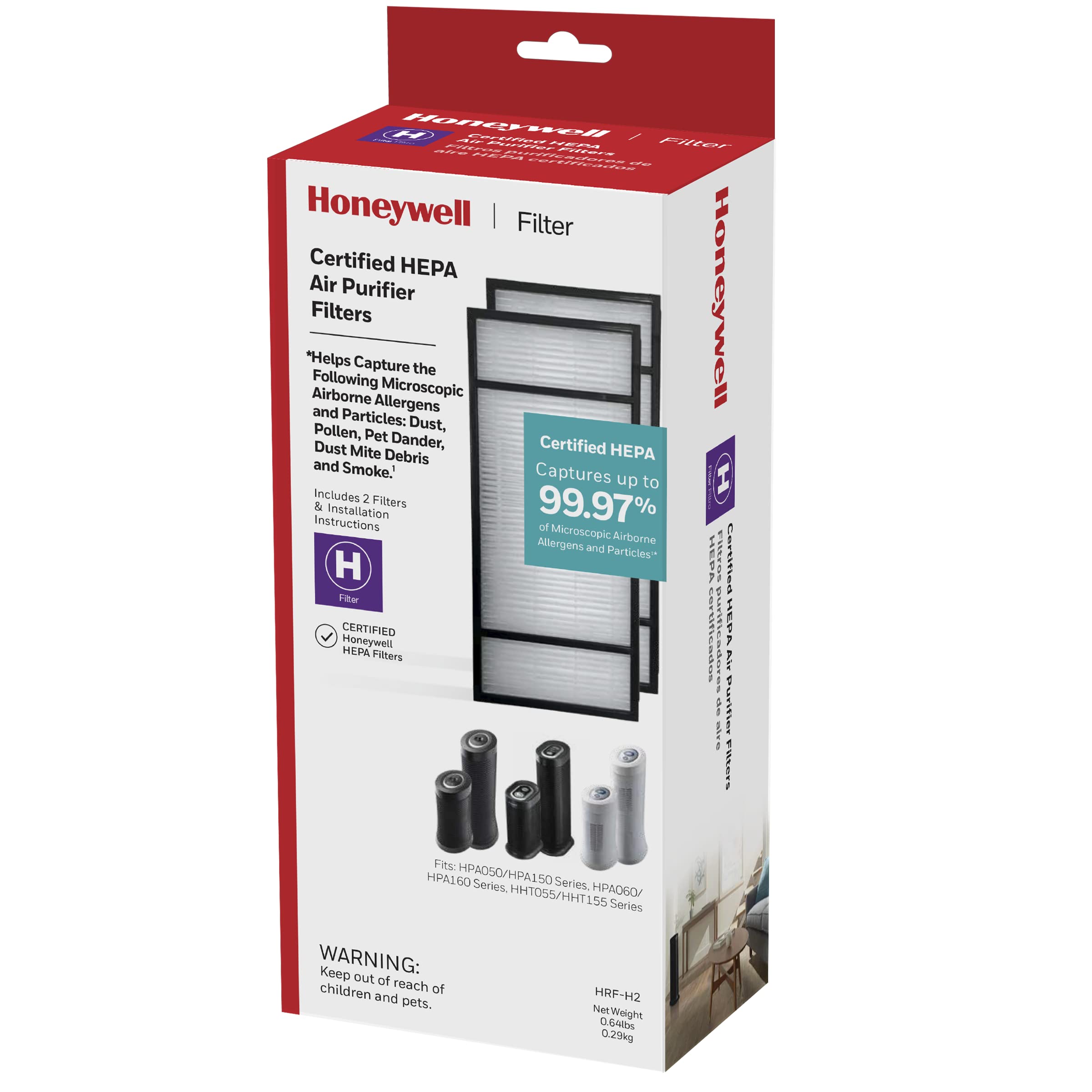 Honeywell HRF-H2 True HEPA Air Purifier Replacement Filter H, 2-Pack - Airborne Allergen Air Filter Targets Wildfire/Smoke, Poll