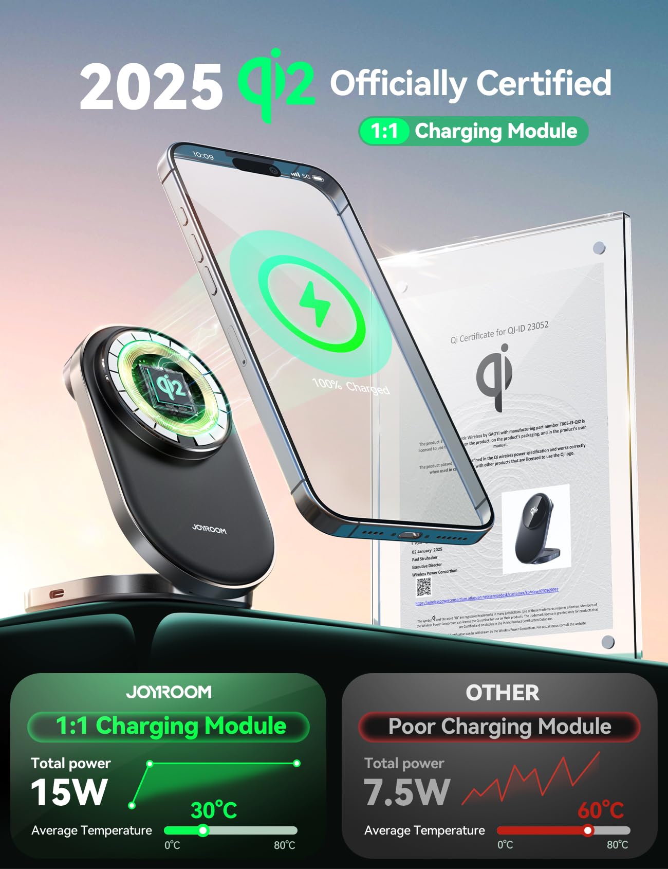Qi2 3 In 1 Wireless Charging Station,Joyroom 15W Fast Wireless Charger Stand For Iphone 16/15/14/13, Apple Watch, Airpods, Magne