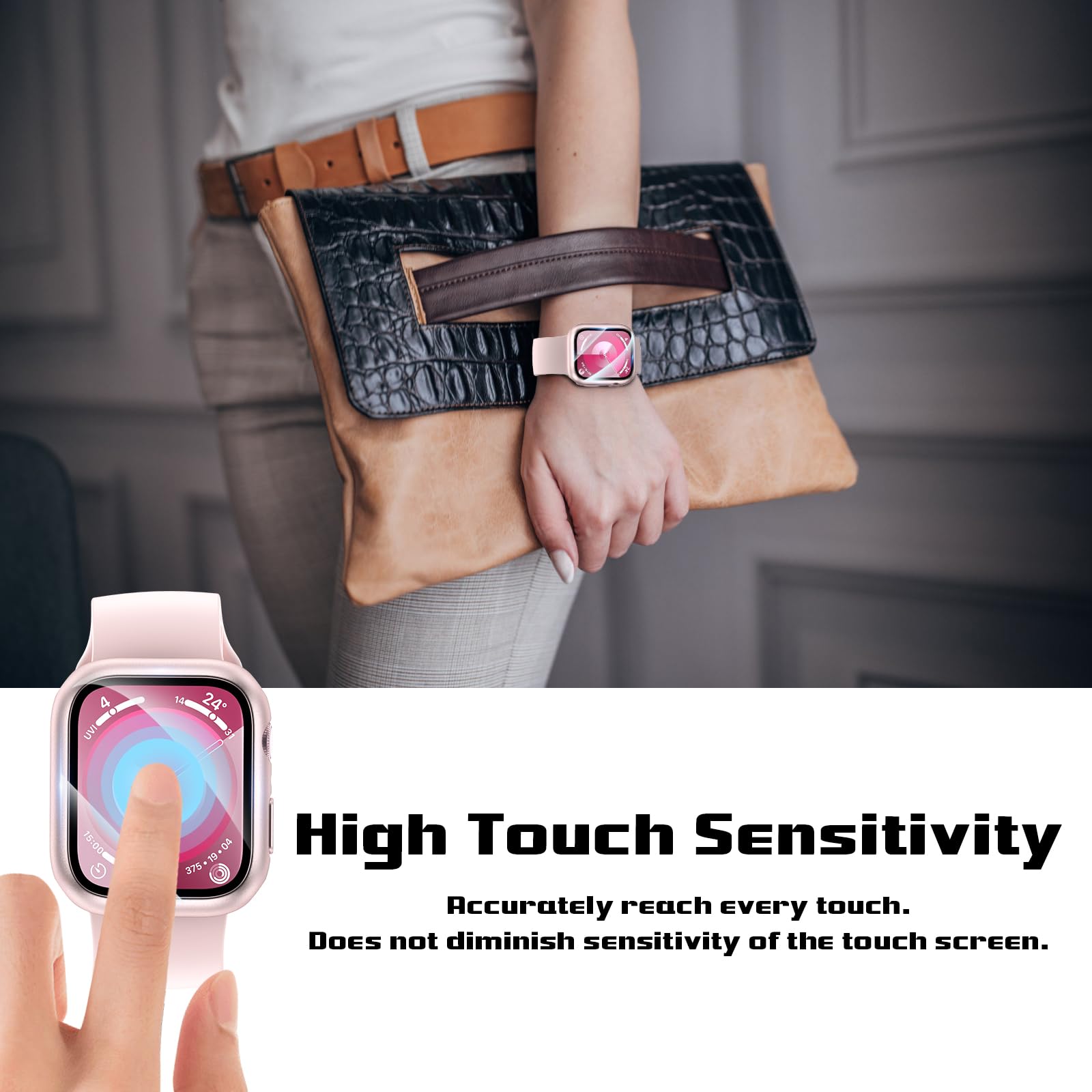 Ewuonu 2 Pack Hard Case For Apple Watch Series 9 Series 8/7 41Mm Screen Protector, Tempered Glass Bumper Anti Scratch Hd Ultra T