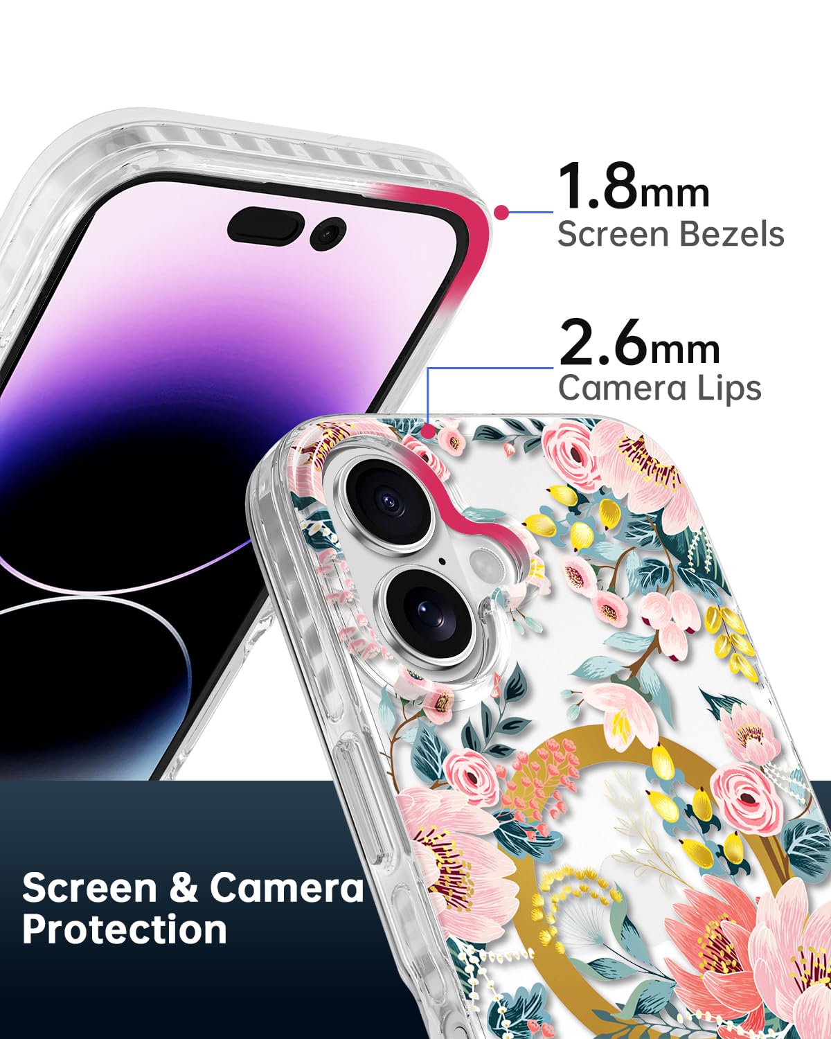 Scorpify For Iphone 16 Case [Compatible With Magsafe] With Pink Epiphyllum Floral Design, Cute Clear Flower Magnetic Phone Cover