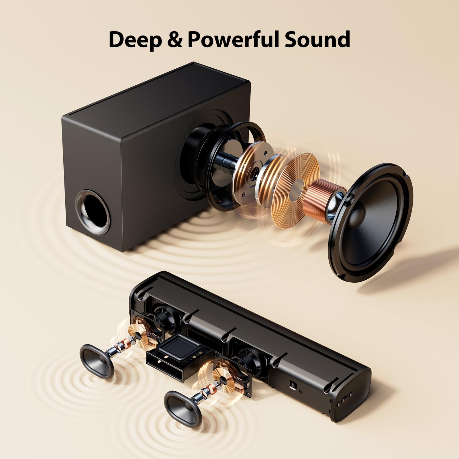 Vibeadio Sound Bar For Smart Tv With Subwoofer, Bluetooth Sound Bar For Smart Tv, Mini Soundbar With Arc/Optical/Aux/Bluetooth C