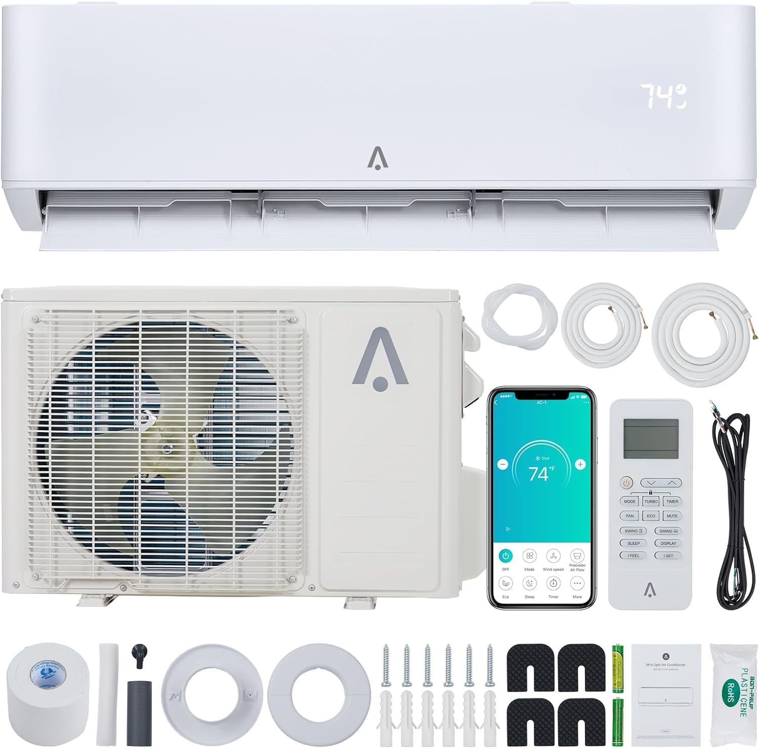 9000 Btu Mini Split Air Conditioner, 23 Seer2 Mini Split Ac/Heating System, Inverter Ductless Air Conditioner W/Wifi,Pre Charged
