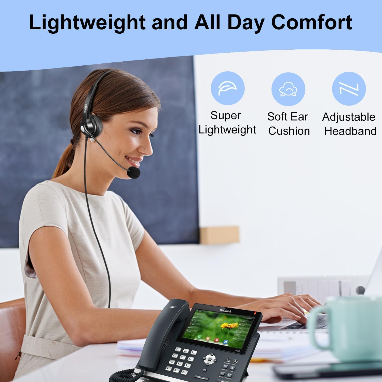 Callez Office Phone Headset With Microphone Noise Cancelling, Rj9 Telephone Headsets Compatible With Yealink Voip Phone T46S T48
