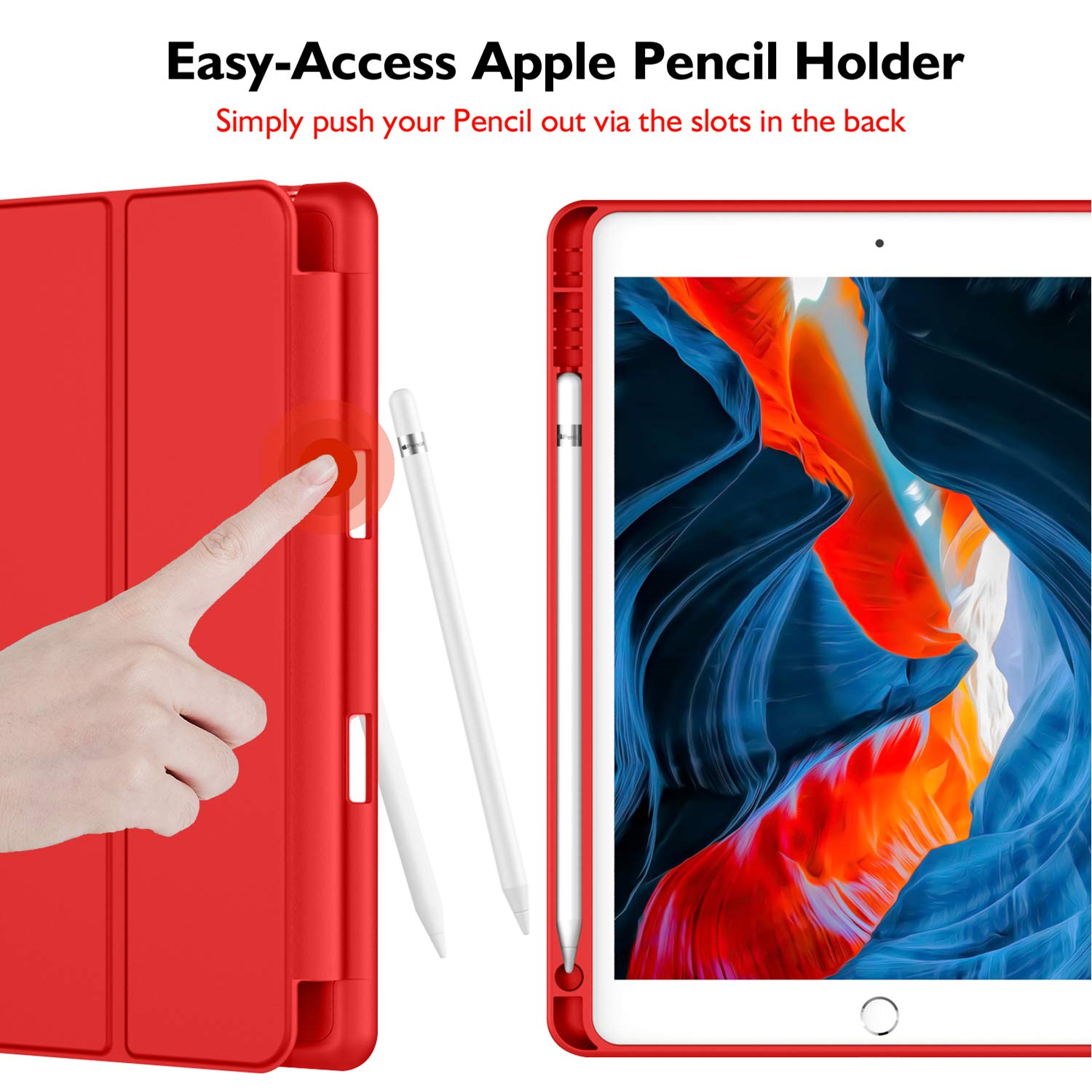 Imieet Ipad 9Th Generation Case 2021/Ipad 8Th Generation Case 2020 10.2 Inch With Pencil Holder, Ipad 7Th Gen 2019 Case With Soft Baby Skin Silicone Back, Auto Wake/Sleep Cover (Red)