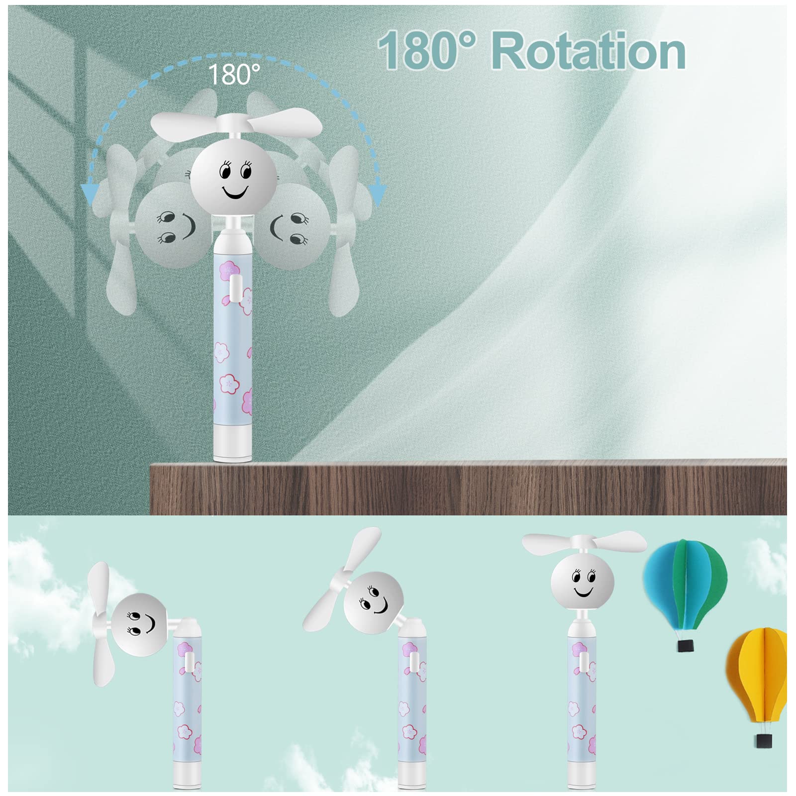 Honiha Handheld Mini Fan, Small Portable Pocket Fan, Creative Smiley Face Shaped Personal Fan Replaceable Battery Hand Held Fan