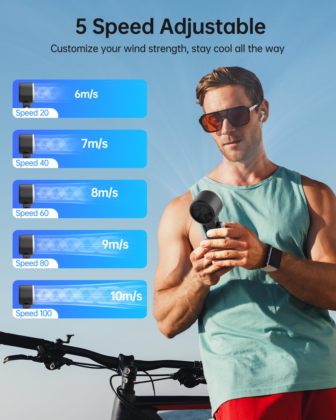 Tripole Portable Handheld Turbo Fan With Ice Cooling, 5 Speed Battery Rechargeable Foldable 3 In 1 Mini Fan, Neck & Desk Fan, Qu