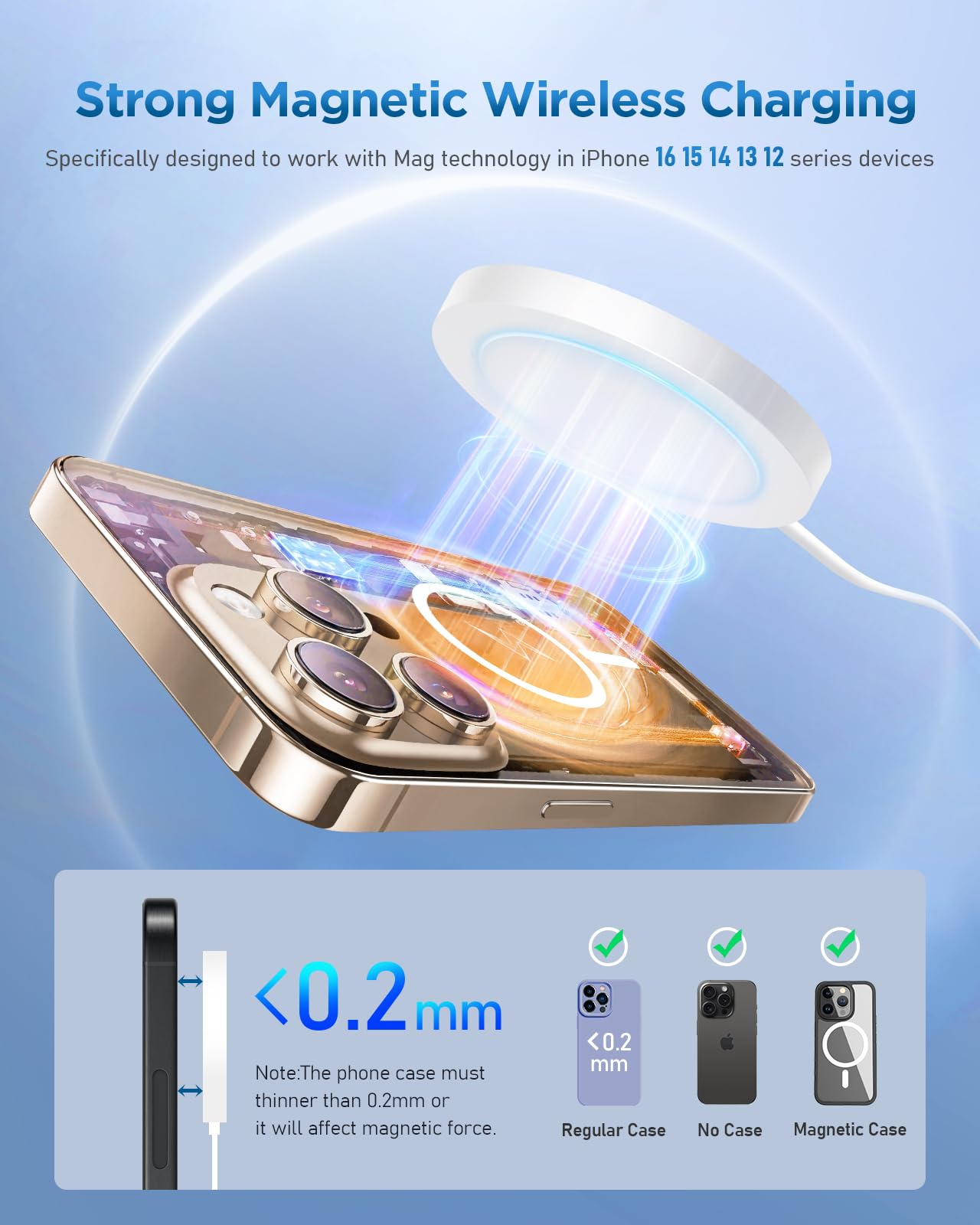 Bohuma Magnetic Wireless Iphone Charger: Mag Safe Charging Pad Compatible With Iphone 16 15 Pro Max Plus 14 Pro Max Plus 13 12 P