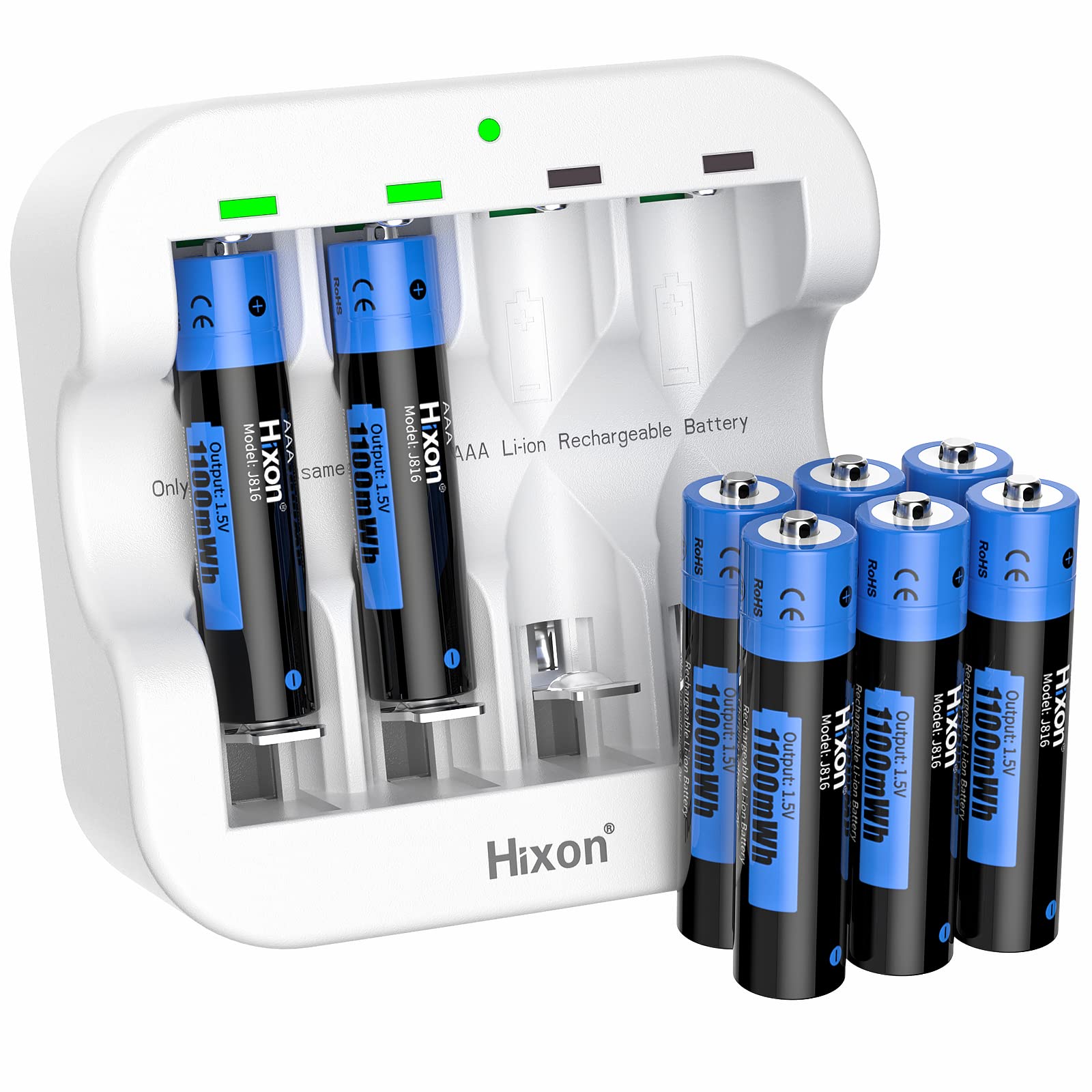 Hixon AAA Rechargeable Lithium Batteries with Charger, 1100mWh High-Capacity Triple AAA Rechargeable Battery,1600 Cycles,Constan