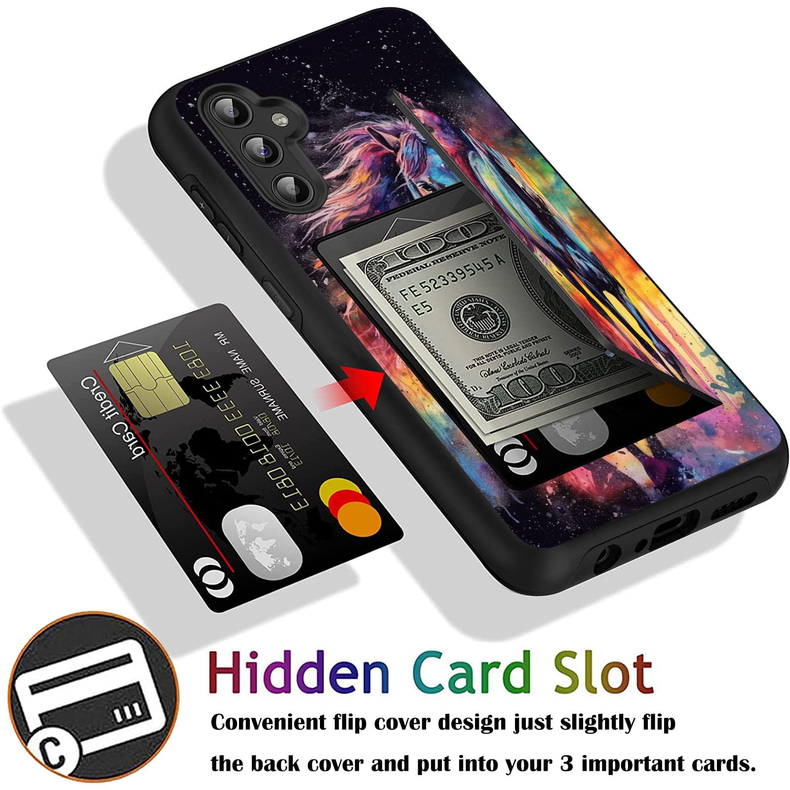 Fgdrfgrw Designed For Galaxy S24 Fe Card Holder Credit Card Wallets Case,Dual Layer Hybrid Shockproof Drop Protection With Kicks