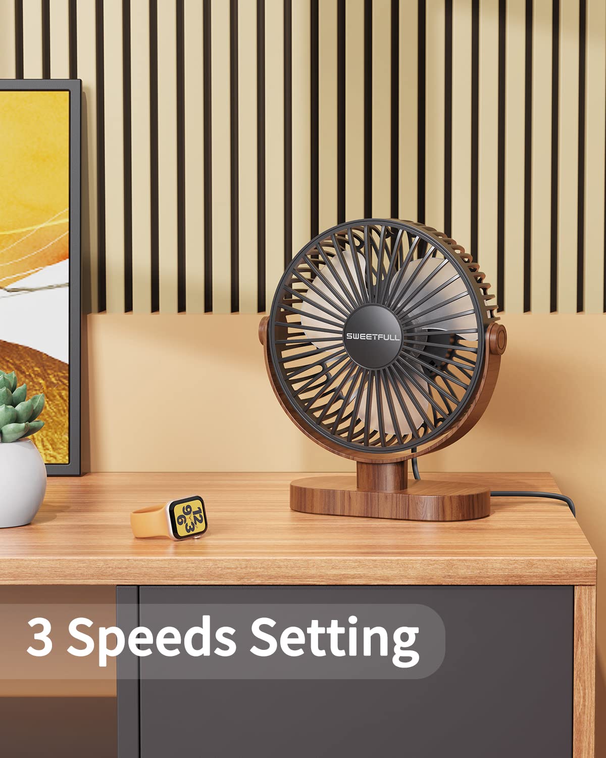 Sweetfull 6.5 Inch Usb Small Desk Fan, 3 Speeds Quiet Portable Desktop Table Fan, 360 Adjustment Personal Mini Fan For Home Offi
