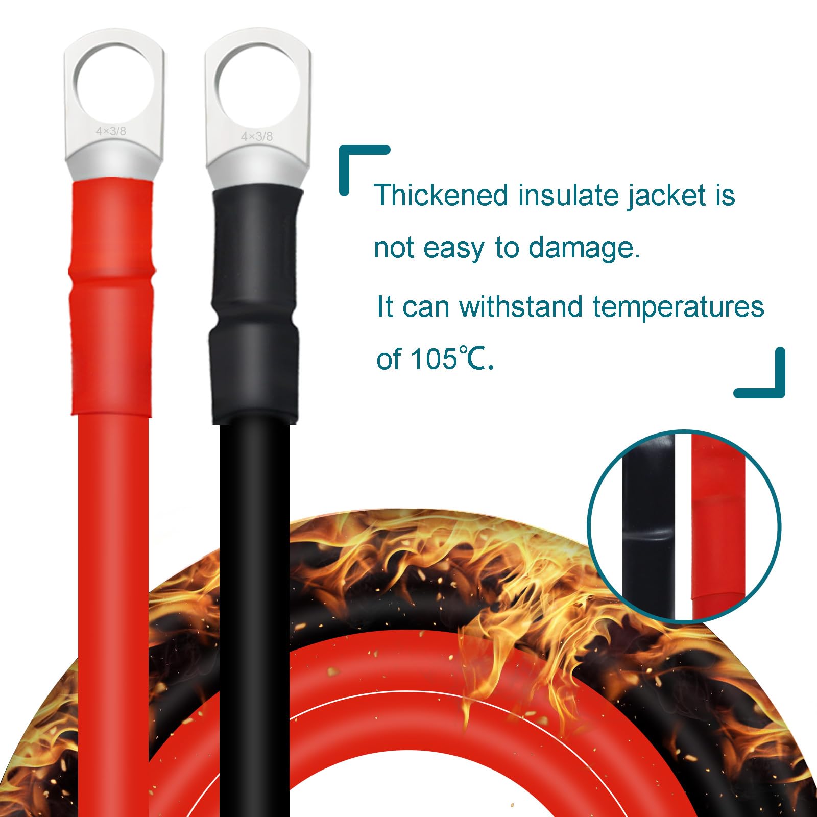 Qiatol Battery Cable, 4 Awg Battery Cables With Terminals, 2Pcs Copper Battery Cables(18Inch).