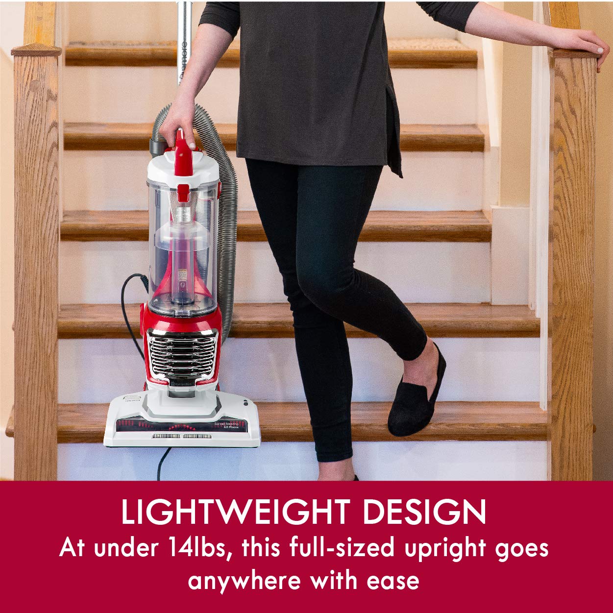 Kenmore DU2015 Bagless Upright Vacuum, Lightweight Carpet Cleaner, HEPA Filter, 10' Hose, 4 Tools, Red