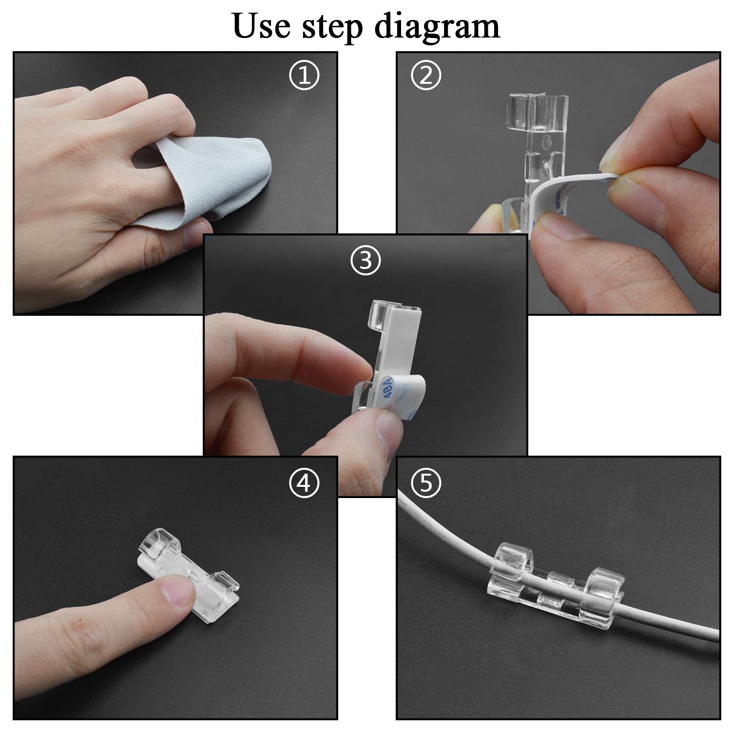 Adhesive Cable Clips, 40Pcs Cable Management Drop Wire Holder Cord Organizer With Strong Self Adhesive Pads For Home And Office