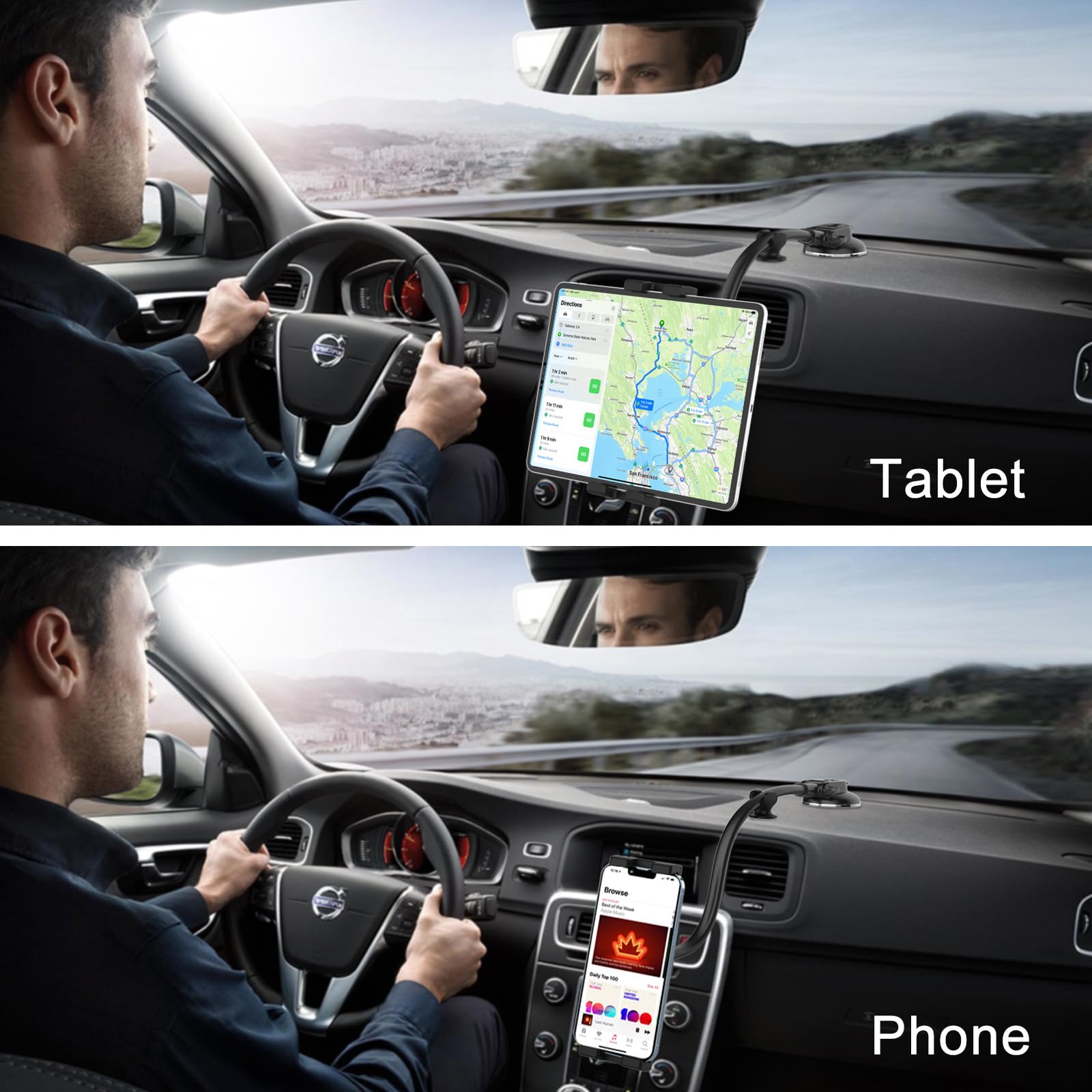 Gdzn Car Dashboard Tablet Mount, Vehicle Dash Ipad Holder, Gooseneck Long Arm Stand With Strong Sticky Gel Suction Cup For Ipad