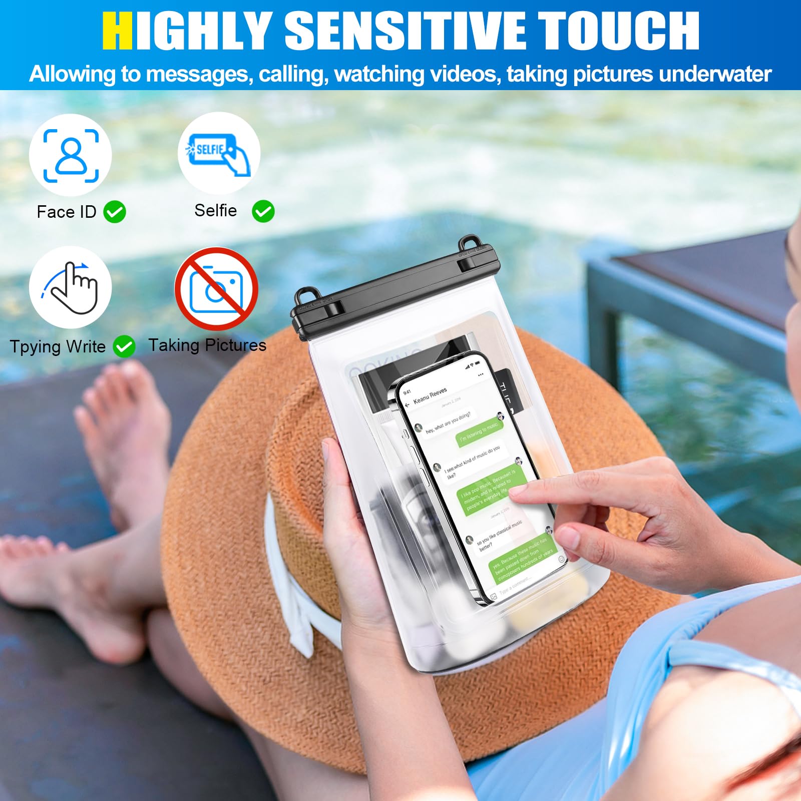 2L Waterproof Phone Pouch For Iphone 16 15 14 11 Pro Max & Galaxy S24 S21 - Floating Large Capacity Dry Bag Stores Sunscreen, Su