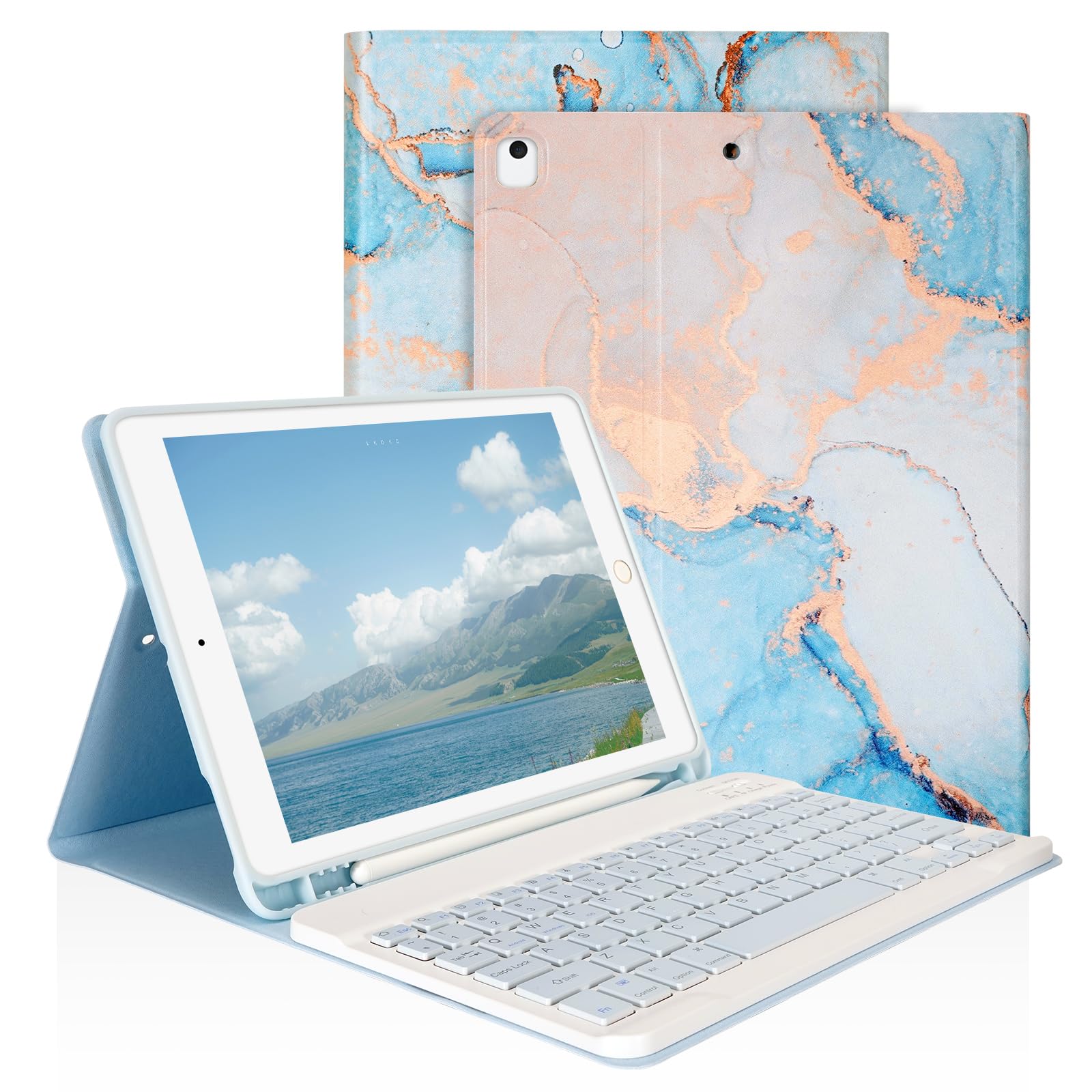 LAMA Wireless Keyboard Case for iPad 10.2  9th 8th 7th Generation, Detachable Bluetooth Keyboard with Pencil Holder for iPad 10.