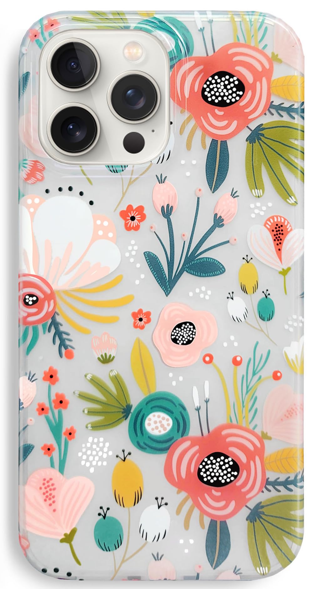 J.west Compatible with iPhone 16 Pro Case 6.3 ,Flower Design Cute Soft Slim Clear Silicone Cover Elegant Floral Print Durable Pr