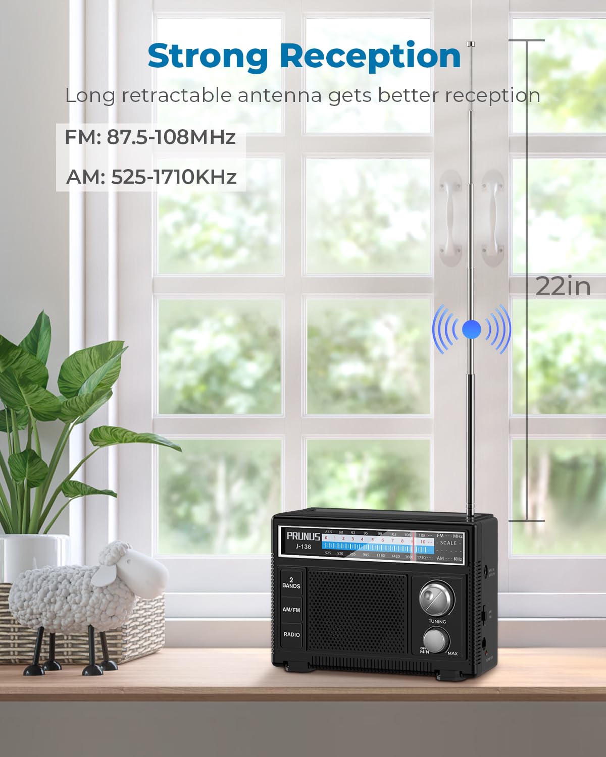 Prunus Portable Am Fm Radio With Best Reception,D Battery Operated Or Plug In Wall, Transistor Radio,Loud Speaker Support Aux In And Micphone In, Small Radios Portable Am Fm J 136