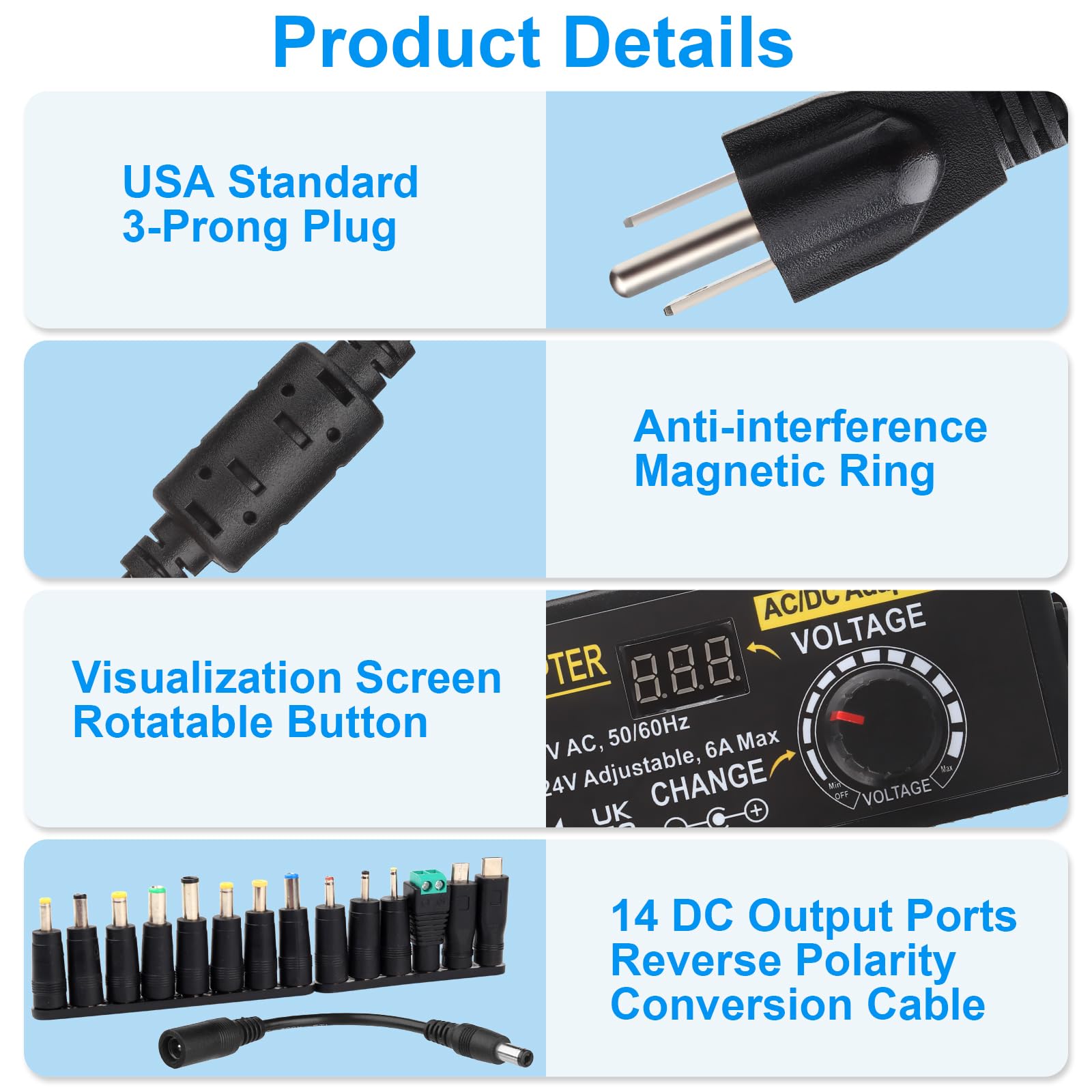 Universal Power Supply, Auplf Adjustable 24V 6A 144W Adapter, Ac 100V 240V To Dc 3V 24V Variable Power Supply Converter Transfor