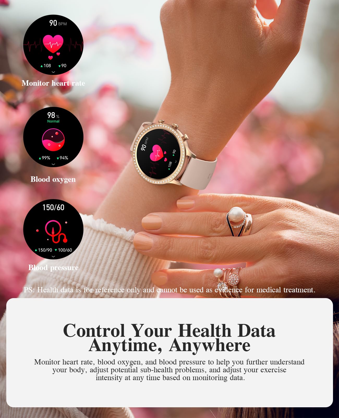 Souyie Smart Watches For Women With Diamonds (Answer/Make Calls), 1.32 Display, Smartwatch For Android Ios Phones, Ip67 Waterpro