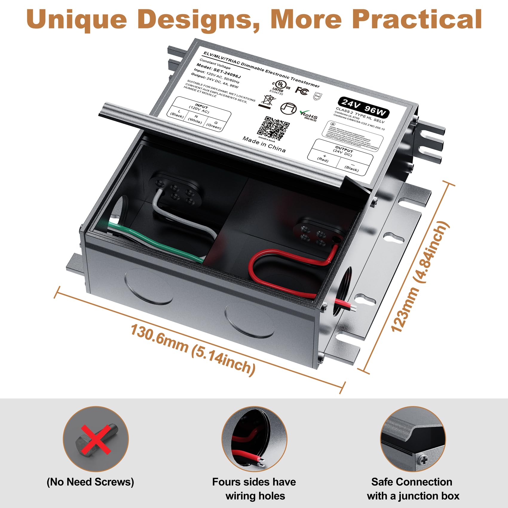 24V Dimmable Led Driver, 96W Triac Elv/Mlv Led Transformer Compatible With Lutron&Leviton Switches, Dimmable Led Power Supply 96