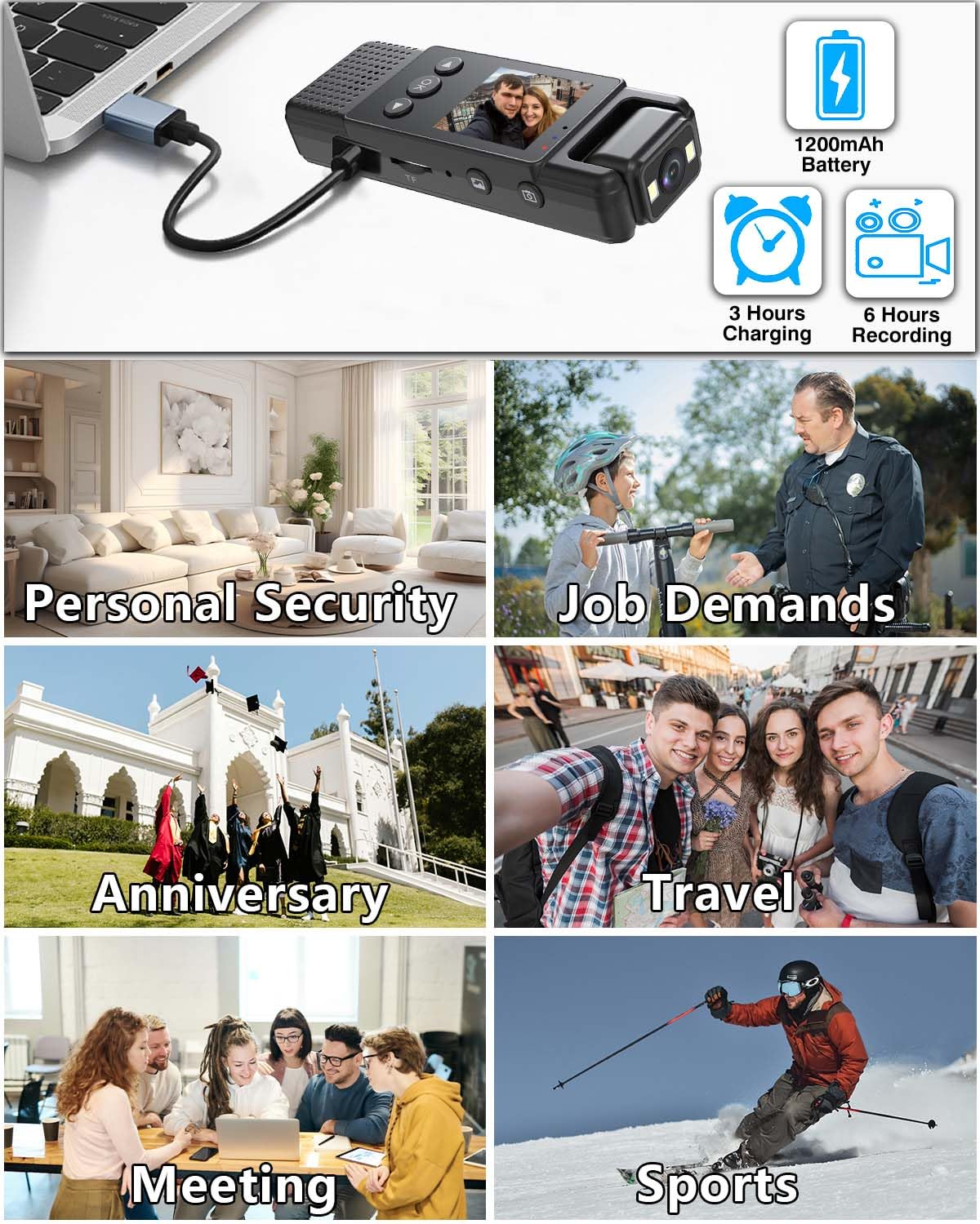 Laifucam Body Camera With Audio And Video Recording 1080P 64G Small Wearable Body Cam With 5 12 Hrs Battery Life, 1.3   Lcd Scre